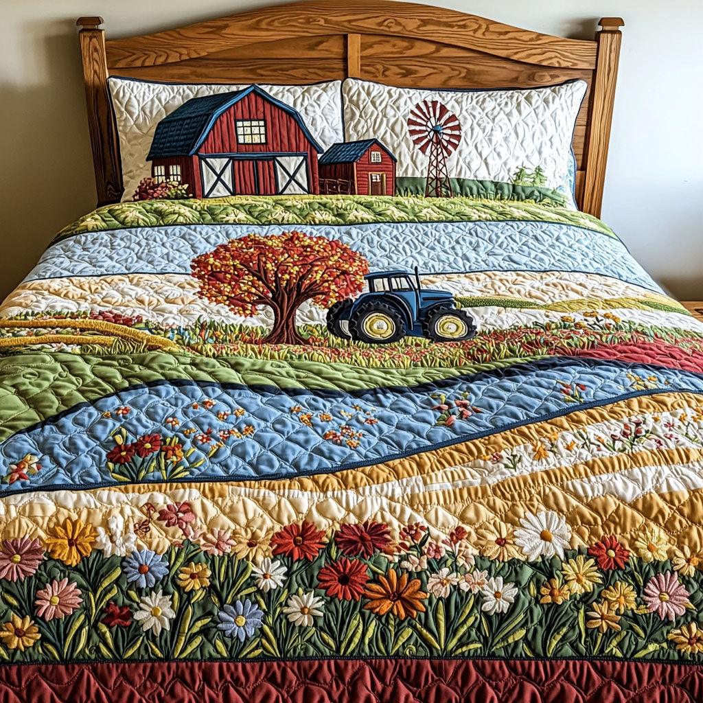 Tractor Journey Quilted Bedding Set Bedroom Decor Christmas Gifts For Tractor Famers