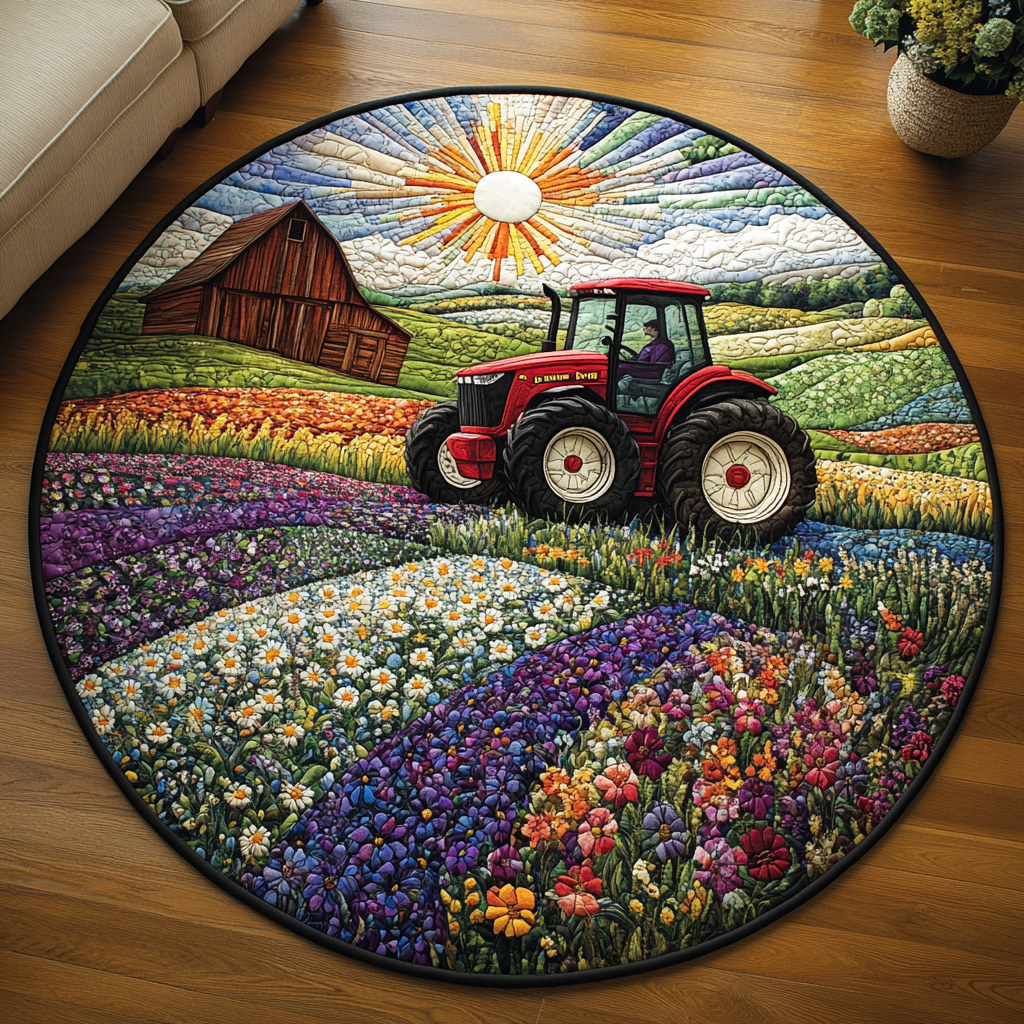 Tractor Life Quilted Round Mat Christmas Decor For Entryway Gifts For Farm Owners