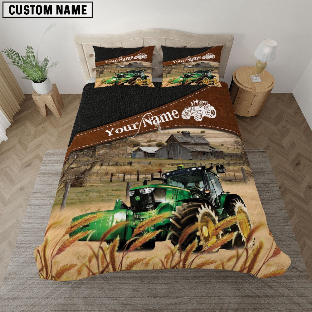 Tractor On The Field Customized Name Bedding Set  Xmas Bedding Set Cute Couple Gifts