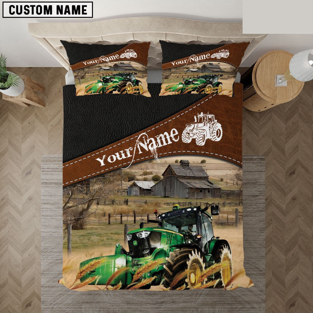 Tractor On The Field Customized Name Bedding Set  Xmas Bedding Set Cute Couple Gifts