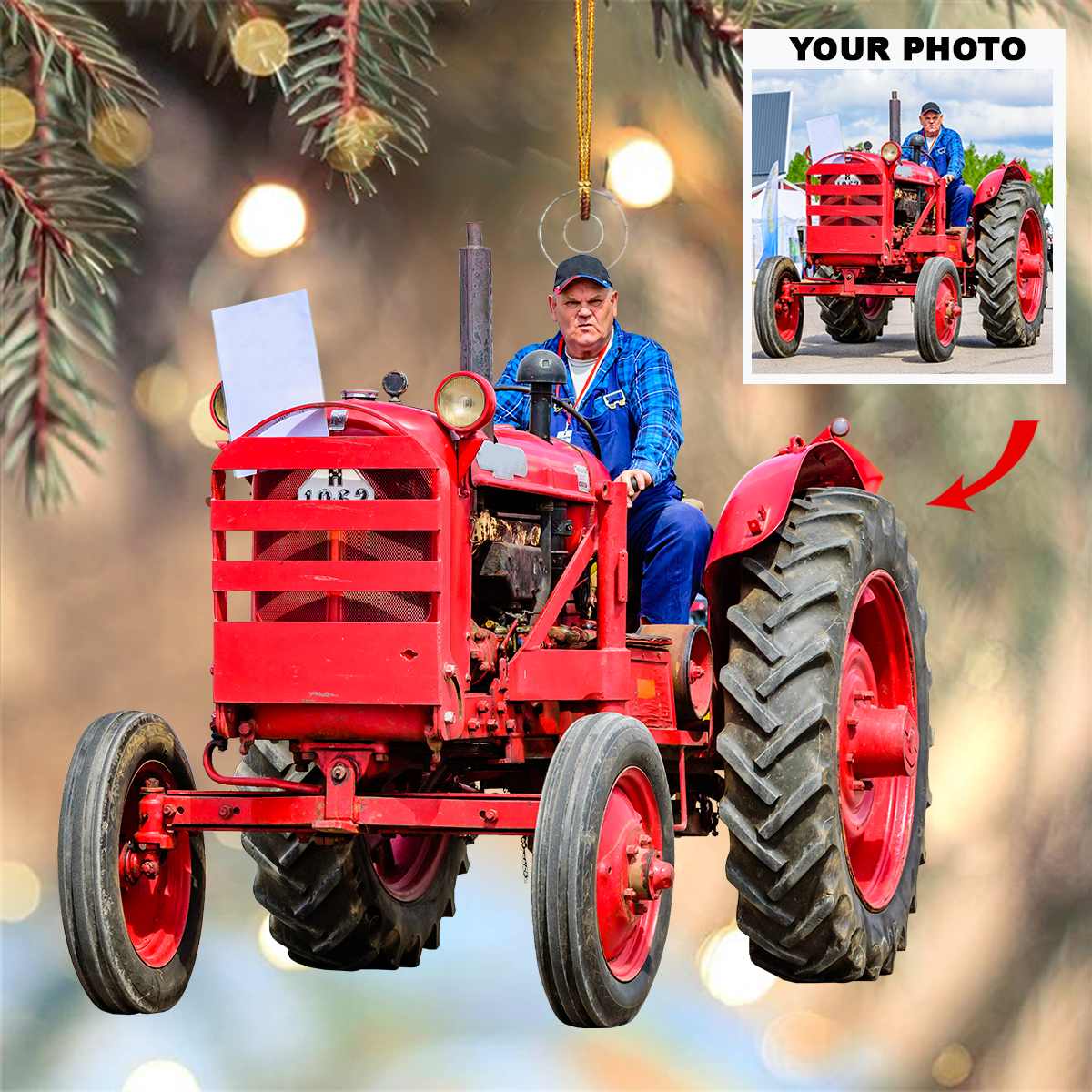 Tractor Ornament Personalized Custom Photo Mica Ornament Christmas Gift For Family members