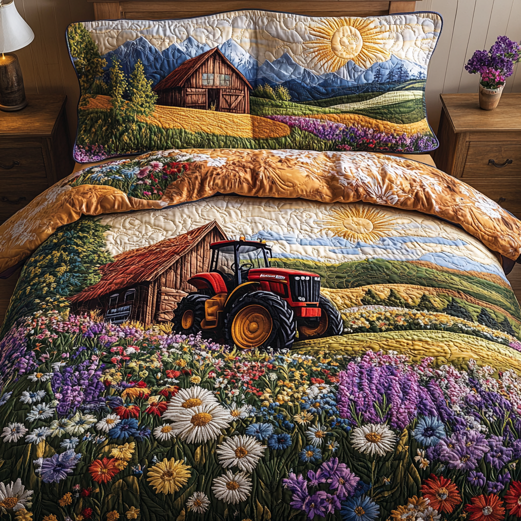 Tractor Pride Quilted Bedding Set Cool Bedroom Decor Presents For Tractor Lovers
