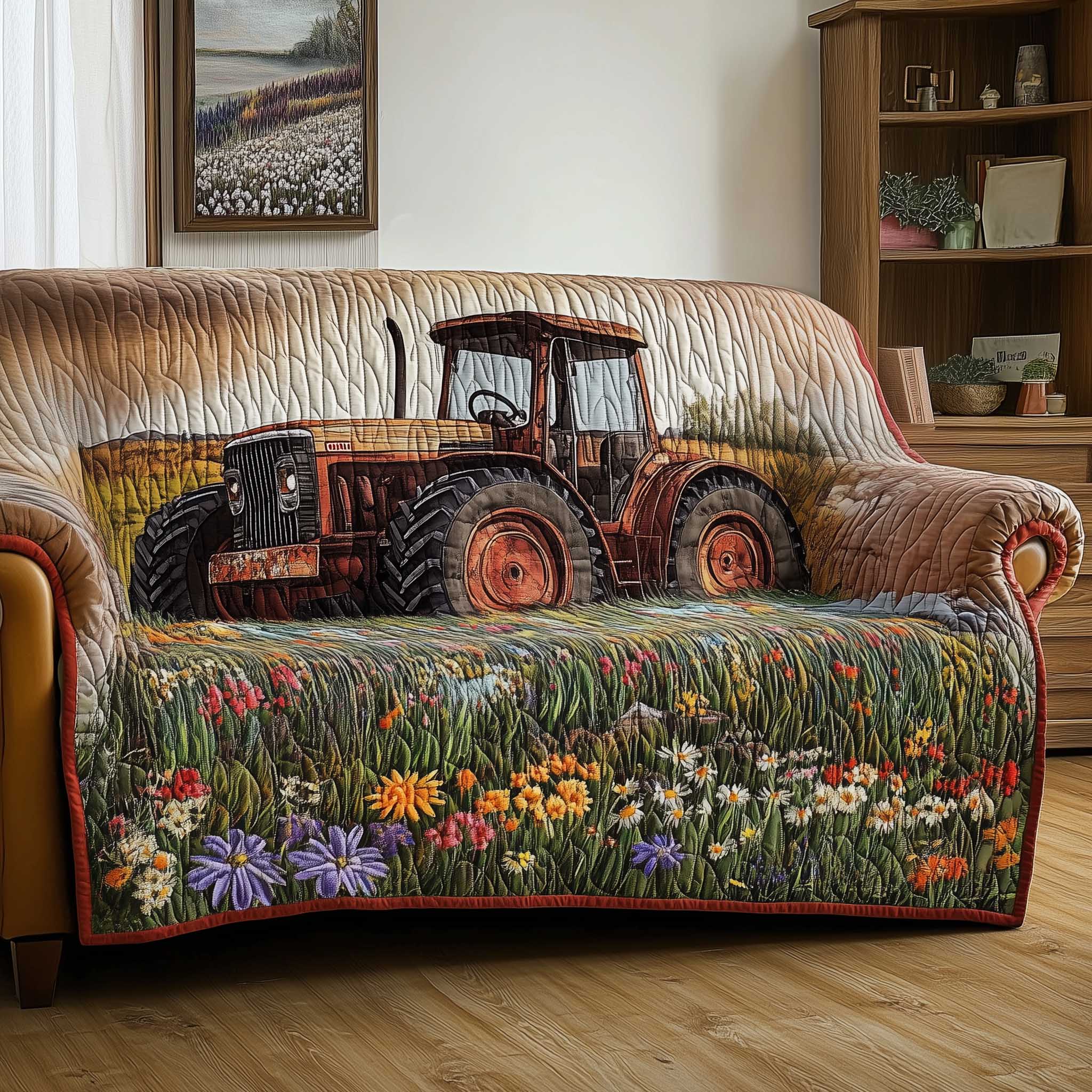 Tractor Quilted Sofa Cover Rustic Farm Vehicle Guard Tractor Gifts For Dad Farmers