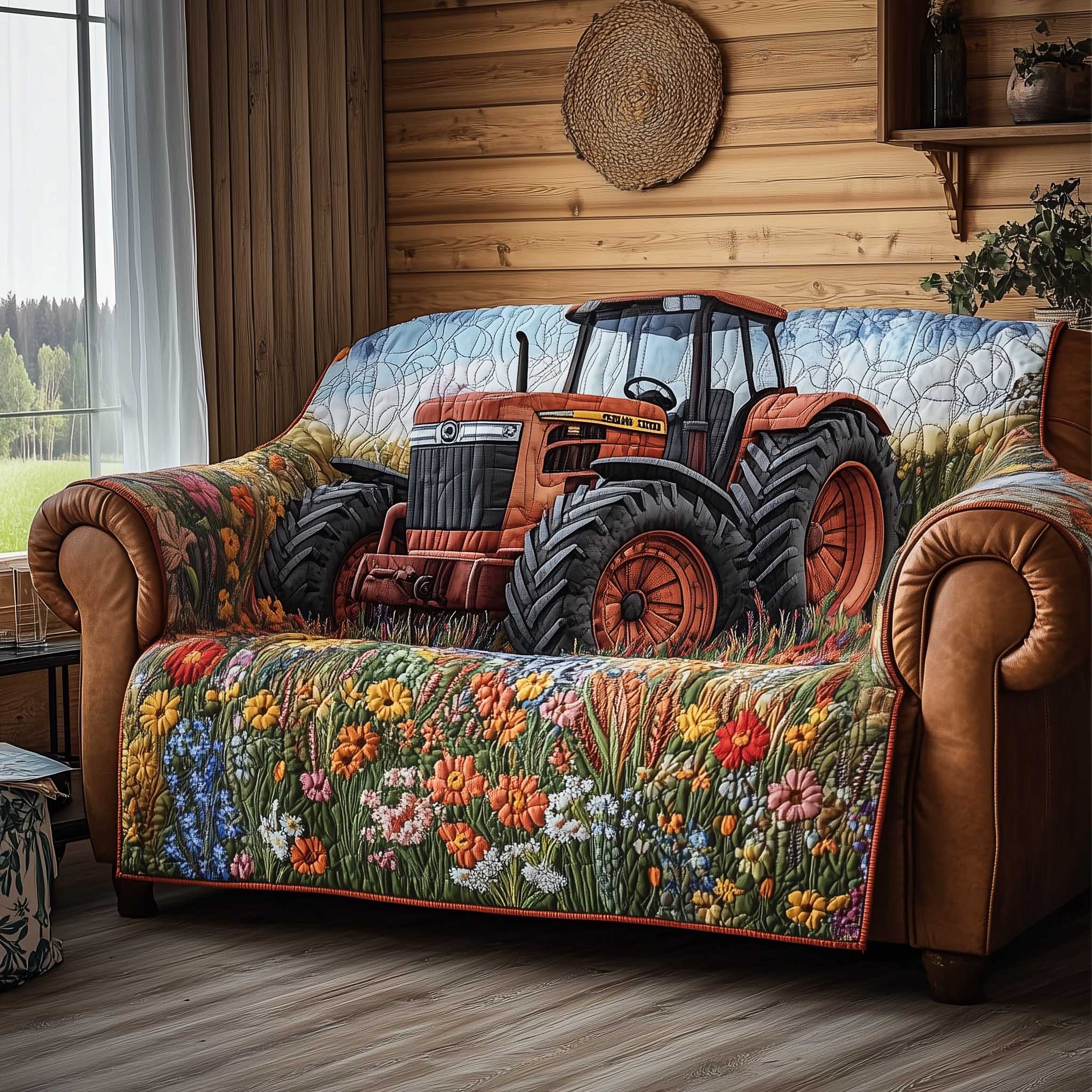 Tractor Quilted Sofa Cover Vintage Farm Verhicle Design Tractor Gifts For Dad Farmers