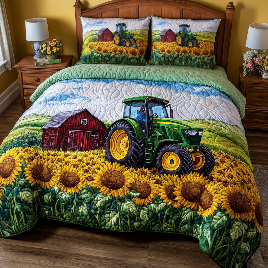 Tractor Ride Quilted Bedding Set Best Bed Sheet Set Antique Tractor Gifts
