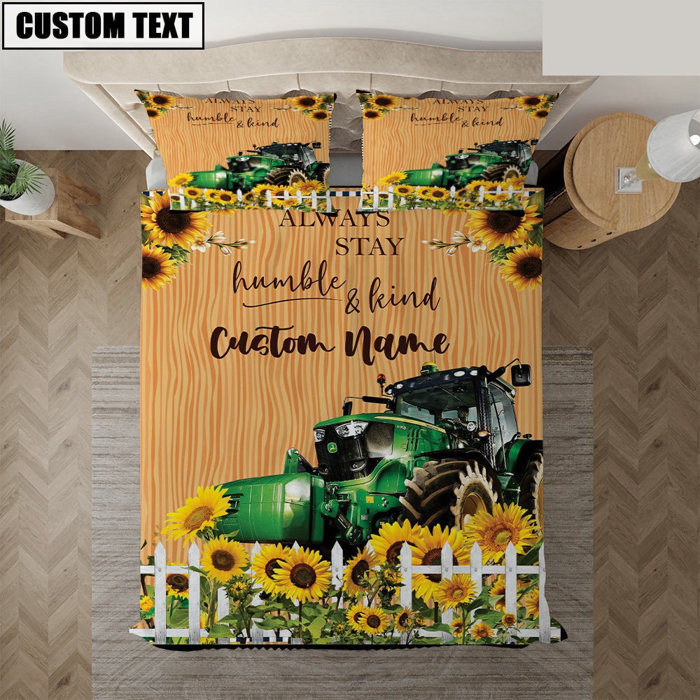 Tractor Stay Humble And Kind Custom Name Bedding Set Xmas Bedding Set Cute Couple Gifts