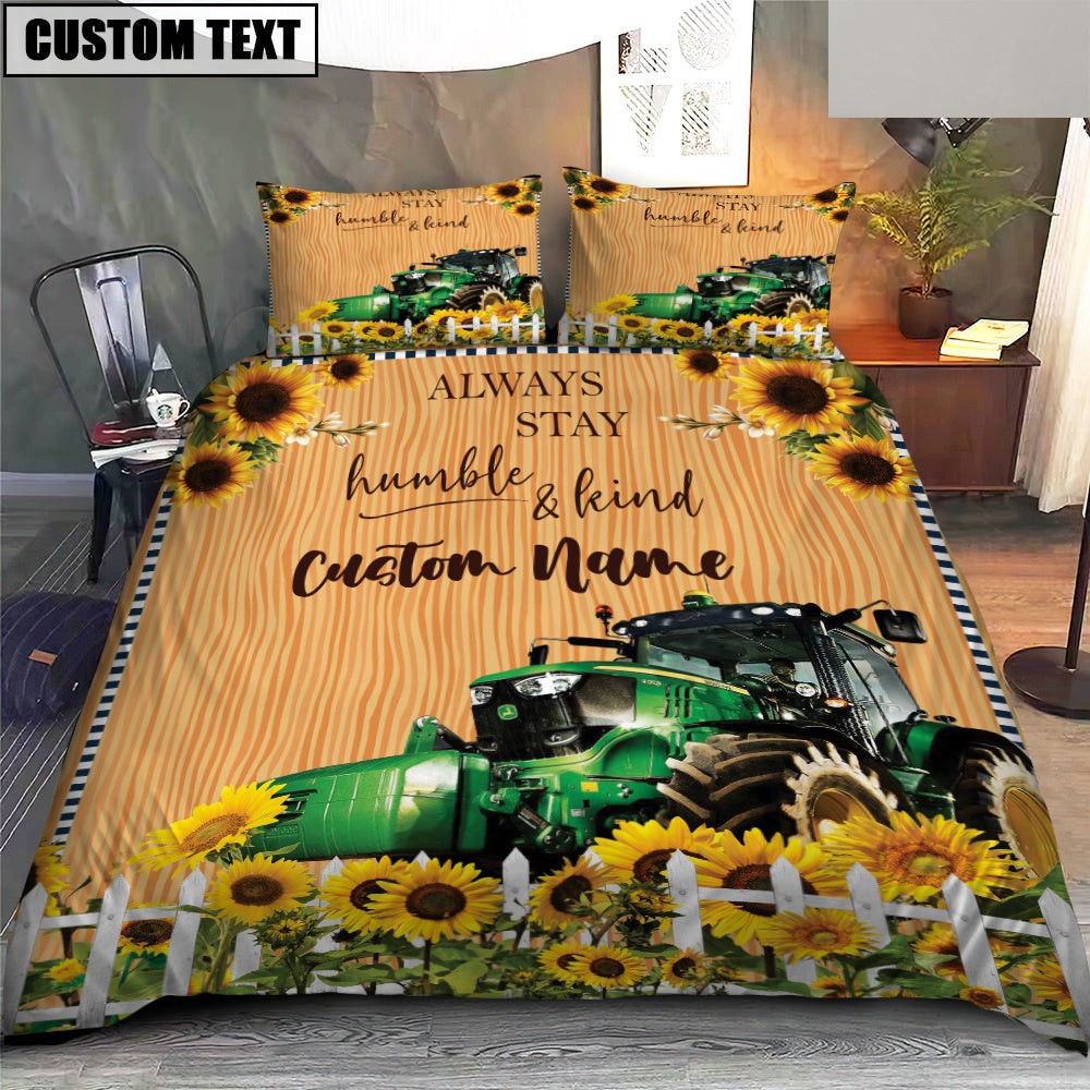 Tractor Stay Humble And Kind Custom Name Bedding Set Xmas Bedding Set Cute Couple Gifts