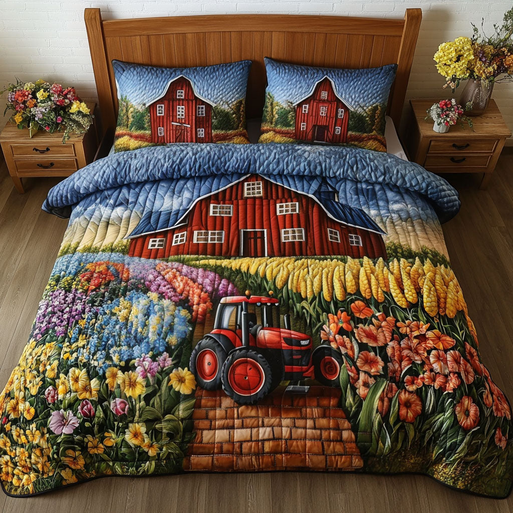 Tractor Trails Quilted Bedding Set Bed Decorations Gifts For Tractor Lovers