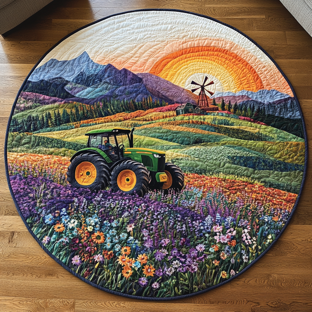 Tractor Trails Quilted Round Mat Front Door Idea Gifts For Farm Wife