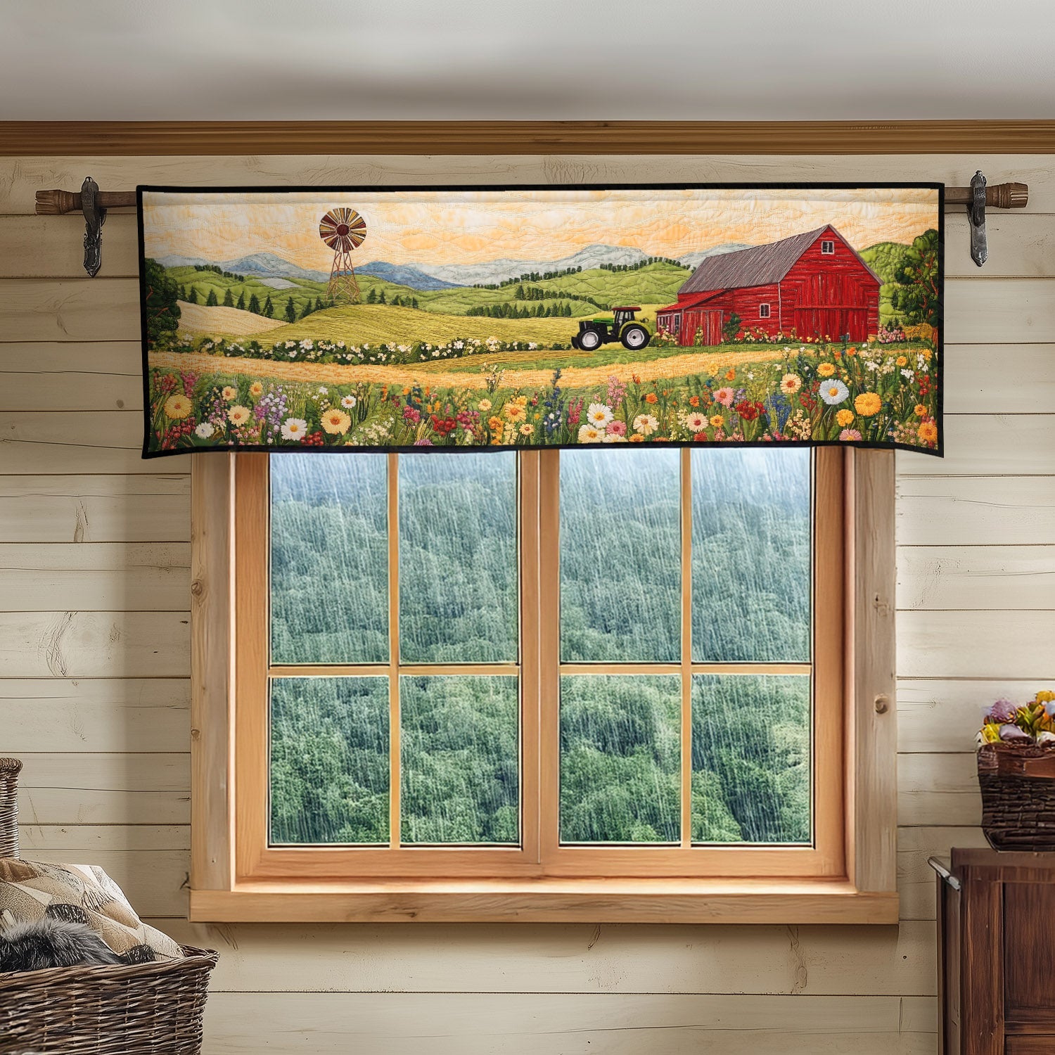 Tractors at Dusk Quilted Valance Rustic Window Topper Valance Farmer Xmas Gifts