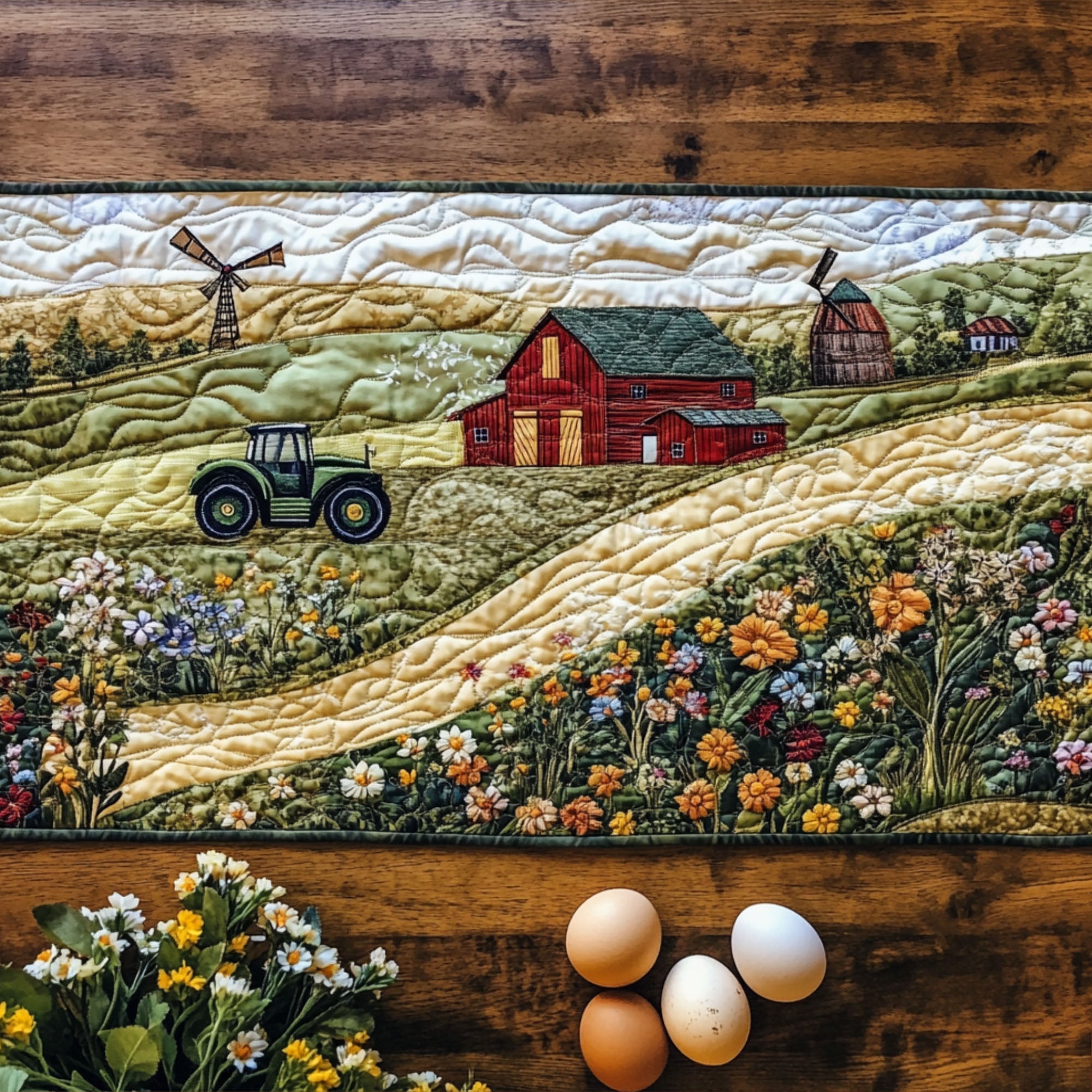 Tractors in Bloom Quilted Table Runner Farmhouse Table Runner Farmer Xmas Gifts
