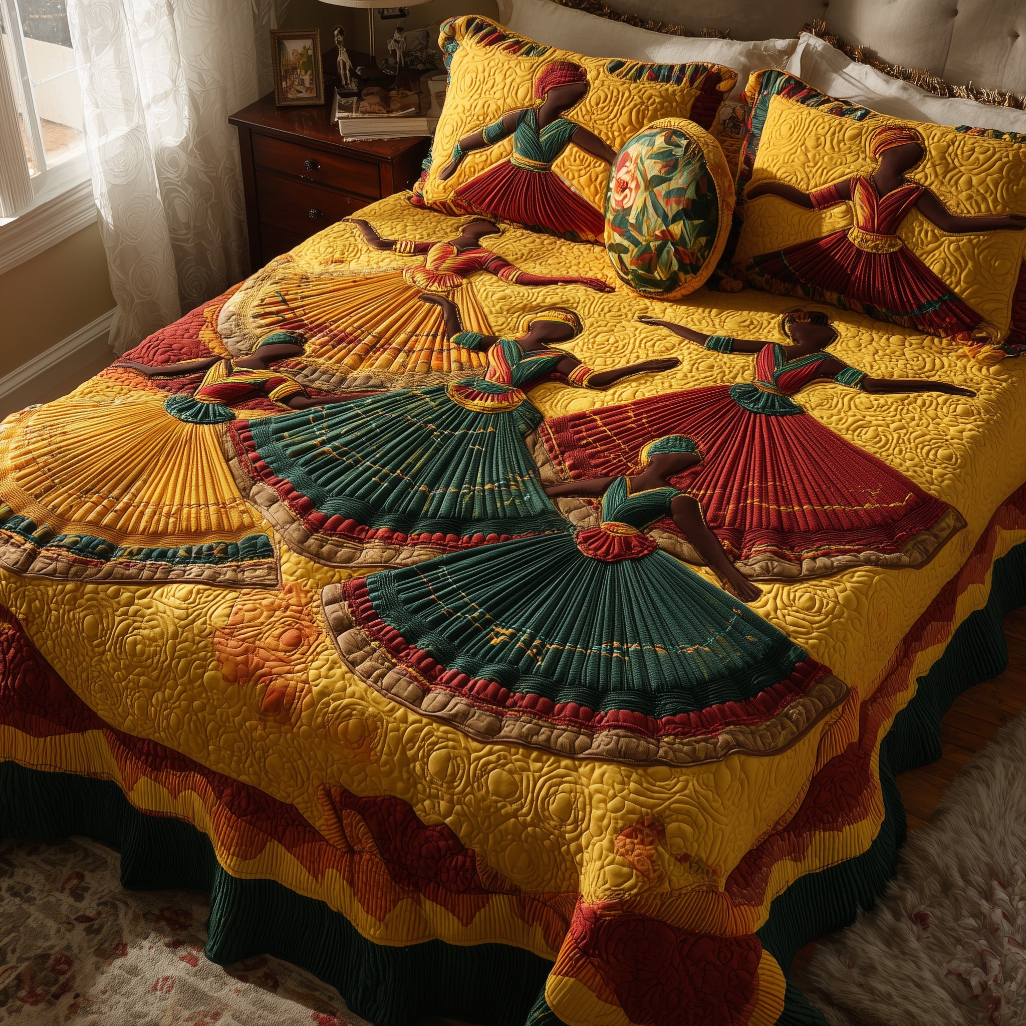 Traditional Dancing Quilted Bedding Set Duvet Cover Bedspread African American Gifts For Women