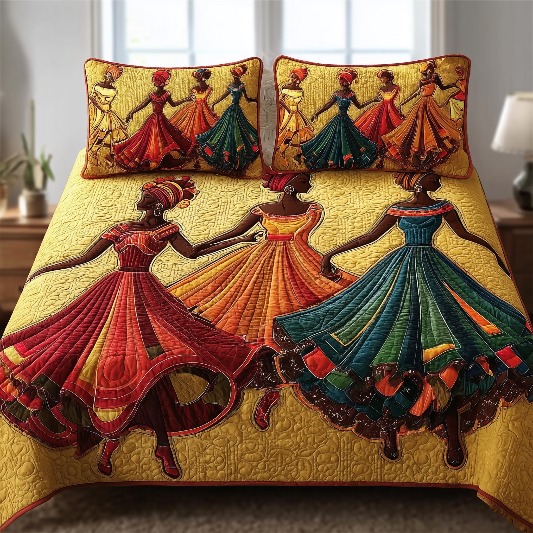 Traditional Dancing Quilted Bedding Set Duvet Cover Bedspread African American Heritage Month Gifts