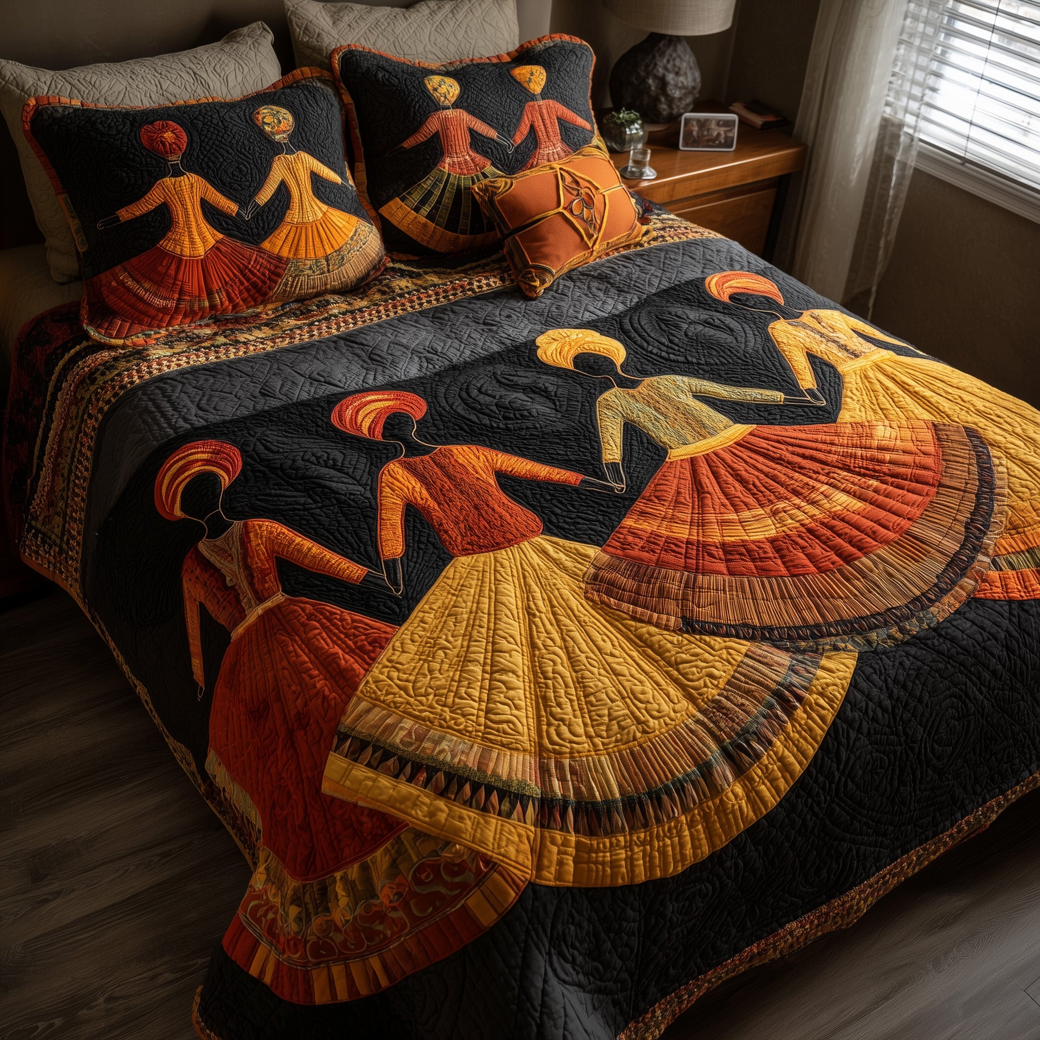 Traditional Dancing Quilted Bedding Set Duvet Cover Bedspread Black History Month Gifts