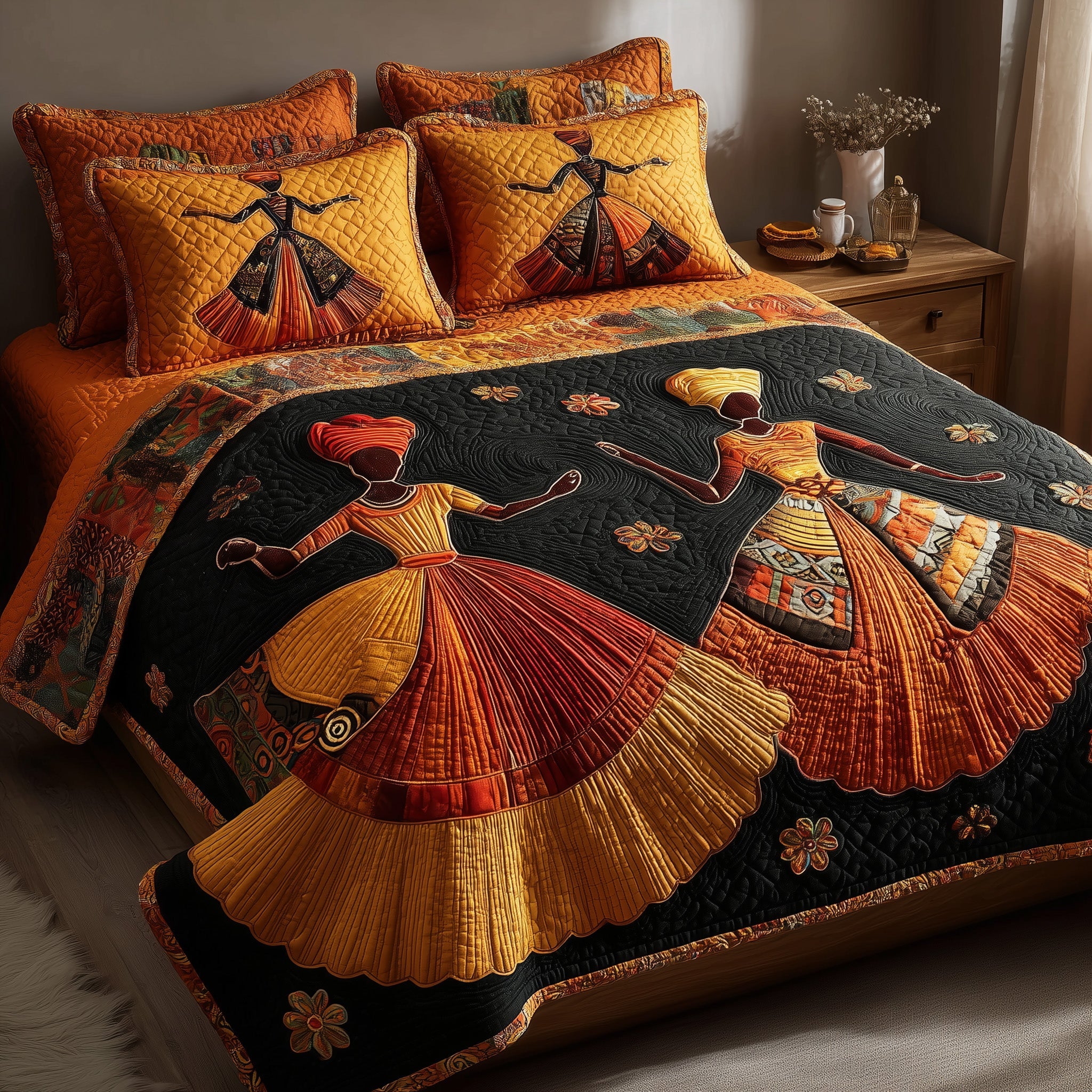 Traditional Dancing Quilted Bedding Set Elegant Bedding