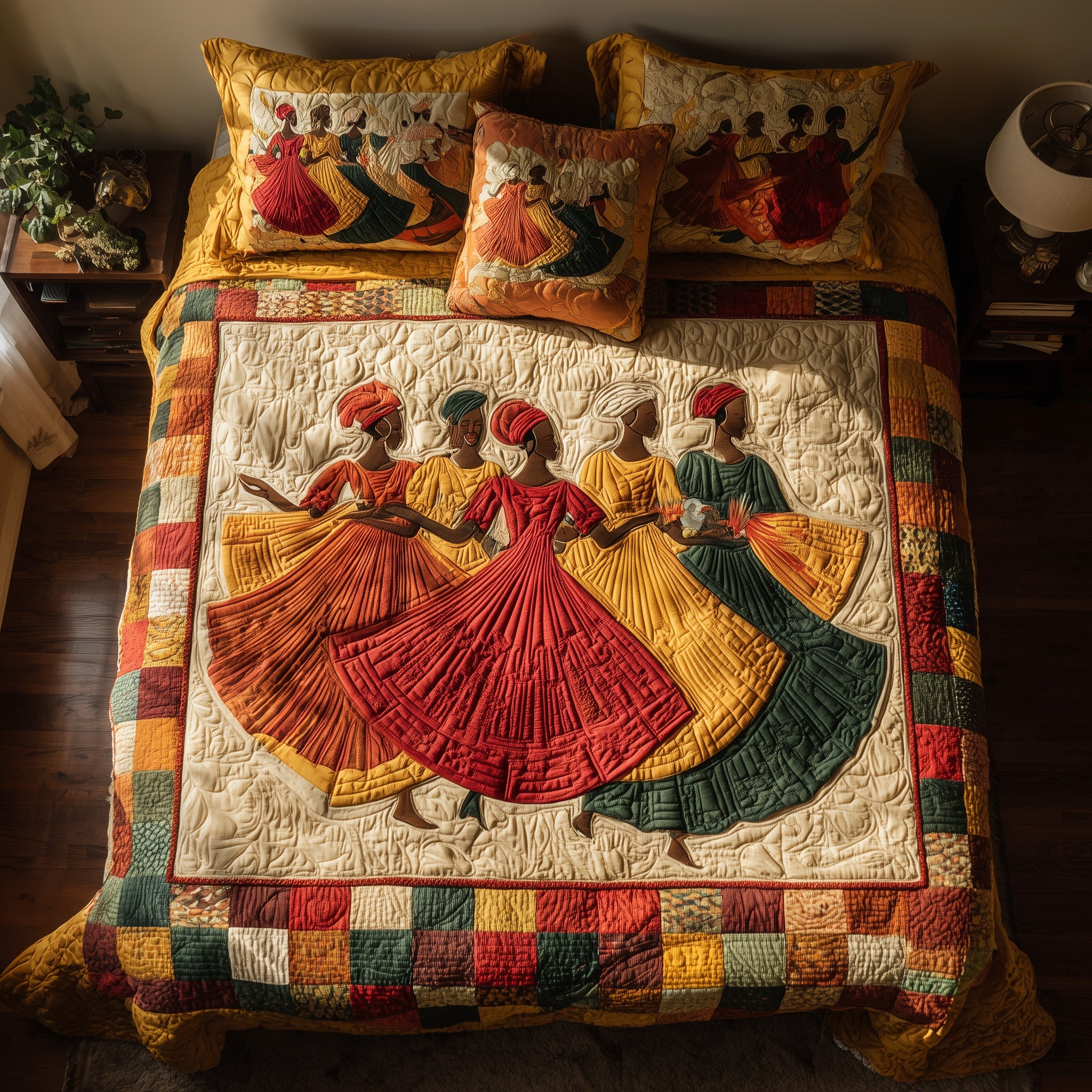Traditional Dancing Quilted Bedding Set For Men