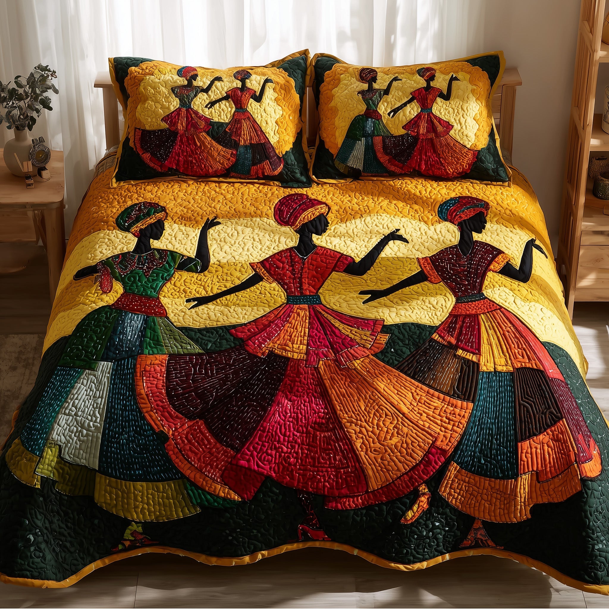 Traditional Dancing Quilted Bedding Set Geometrical Pattern