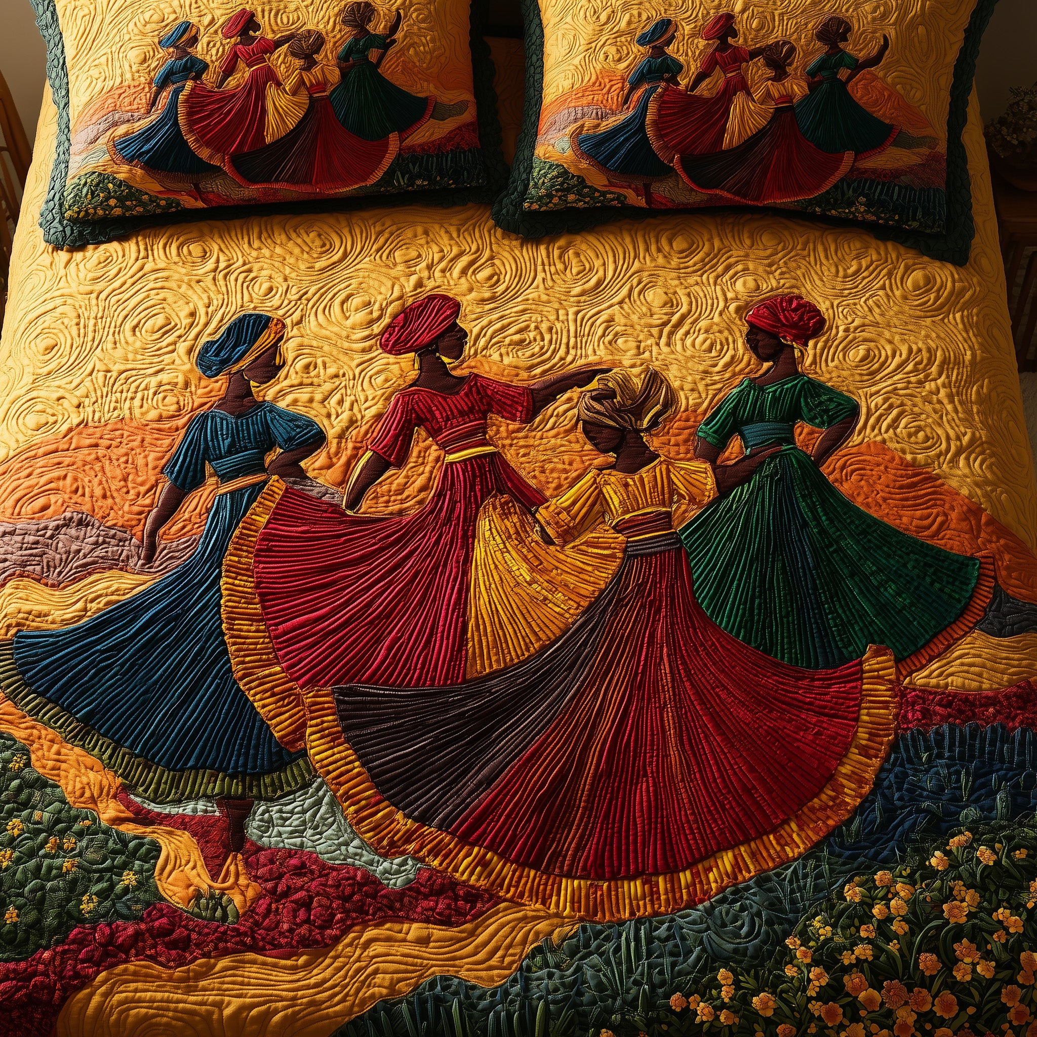 Traditional Dancing Quilted Bedding Set Relaxing Sleep