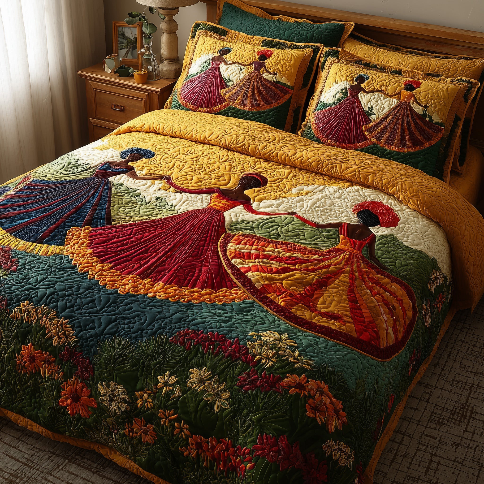 Traditional Dancing Quilted Bedding Set Stylish Home Decor