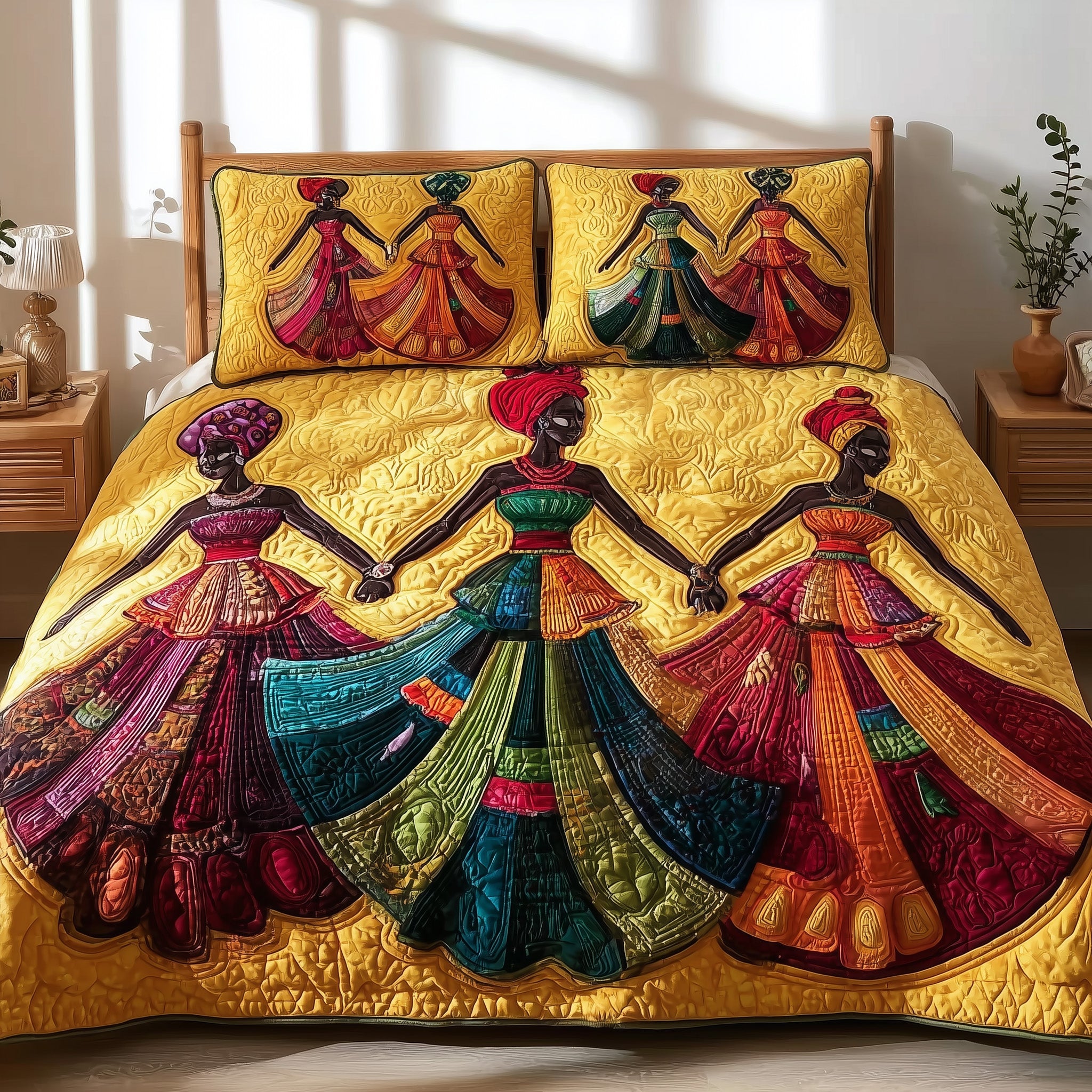 Traditional Dancing Quilted Bedding Set Unique Pattern