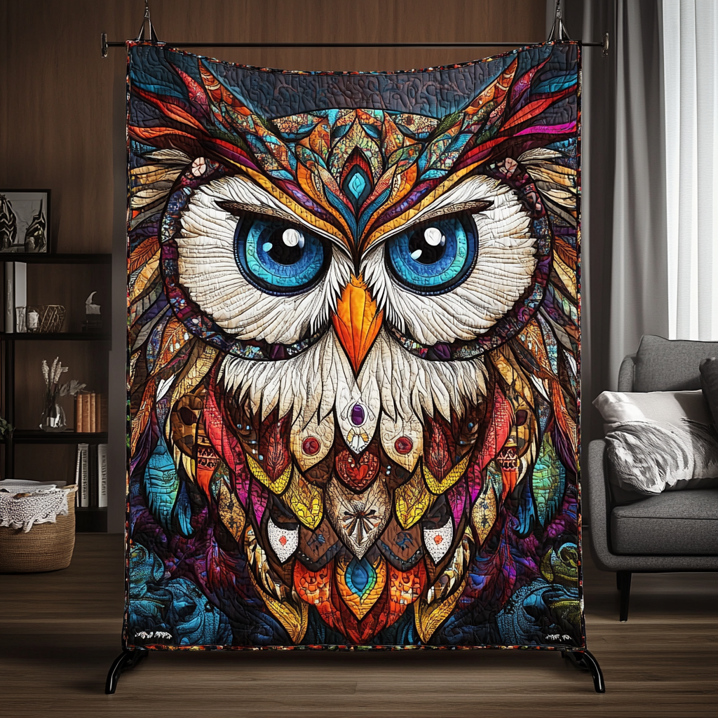 Traditional Owl Quilted Blanket Gift For Owl Lover