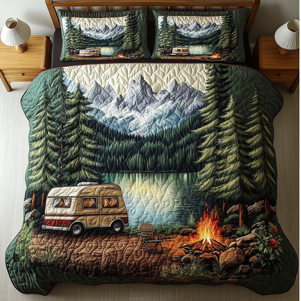 Trail Adventure Quilted Bedding Set Bed Decorations Camping Gifts For Him