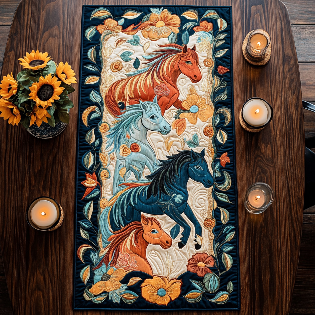 Trail Charm Quilted Table Runner Elegant Holiday Table Runners Gifts For Equestrian Riders