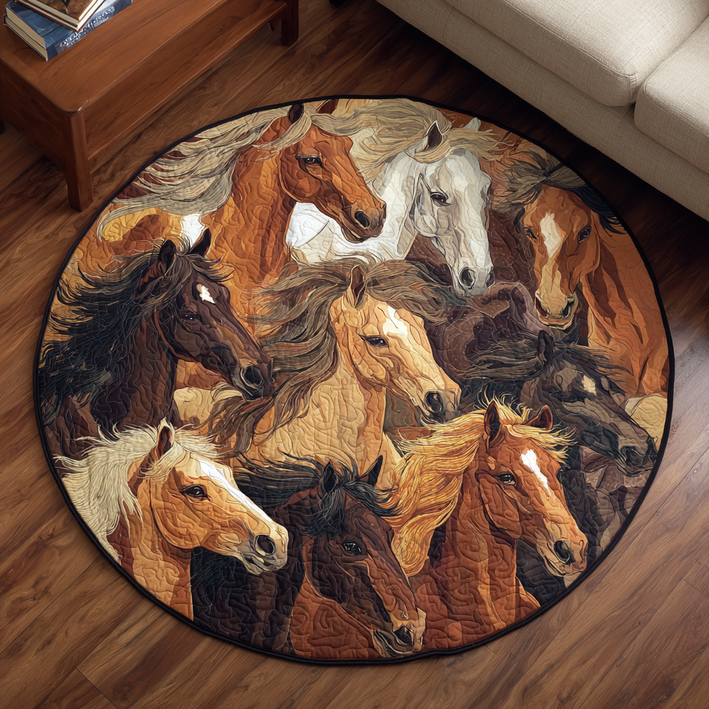 Trail Horse Quilted Round Mat Christmas Entryway Decor Birthday Present Ideas For Horse Lover