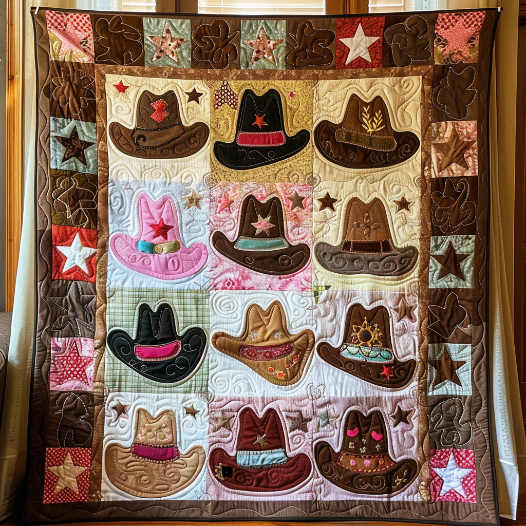 Trailblazer's Hat Quilted Blanket Presents For Cow Lovers