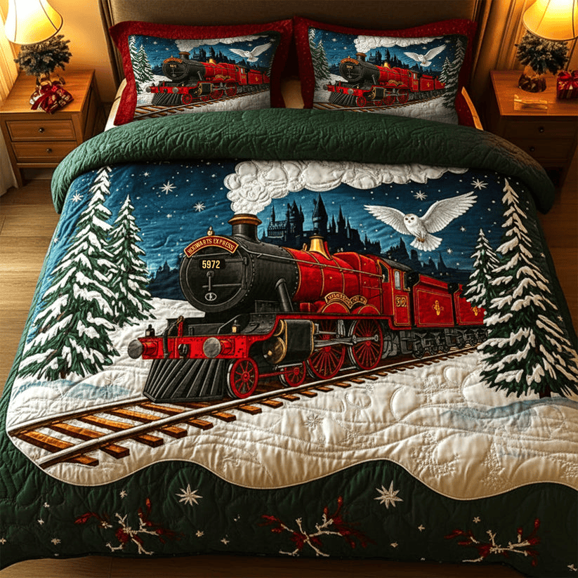 Train Christmas Quilt Bedding Set King Size Bed Set Christmas Gifts For Wife
