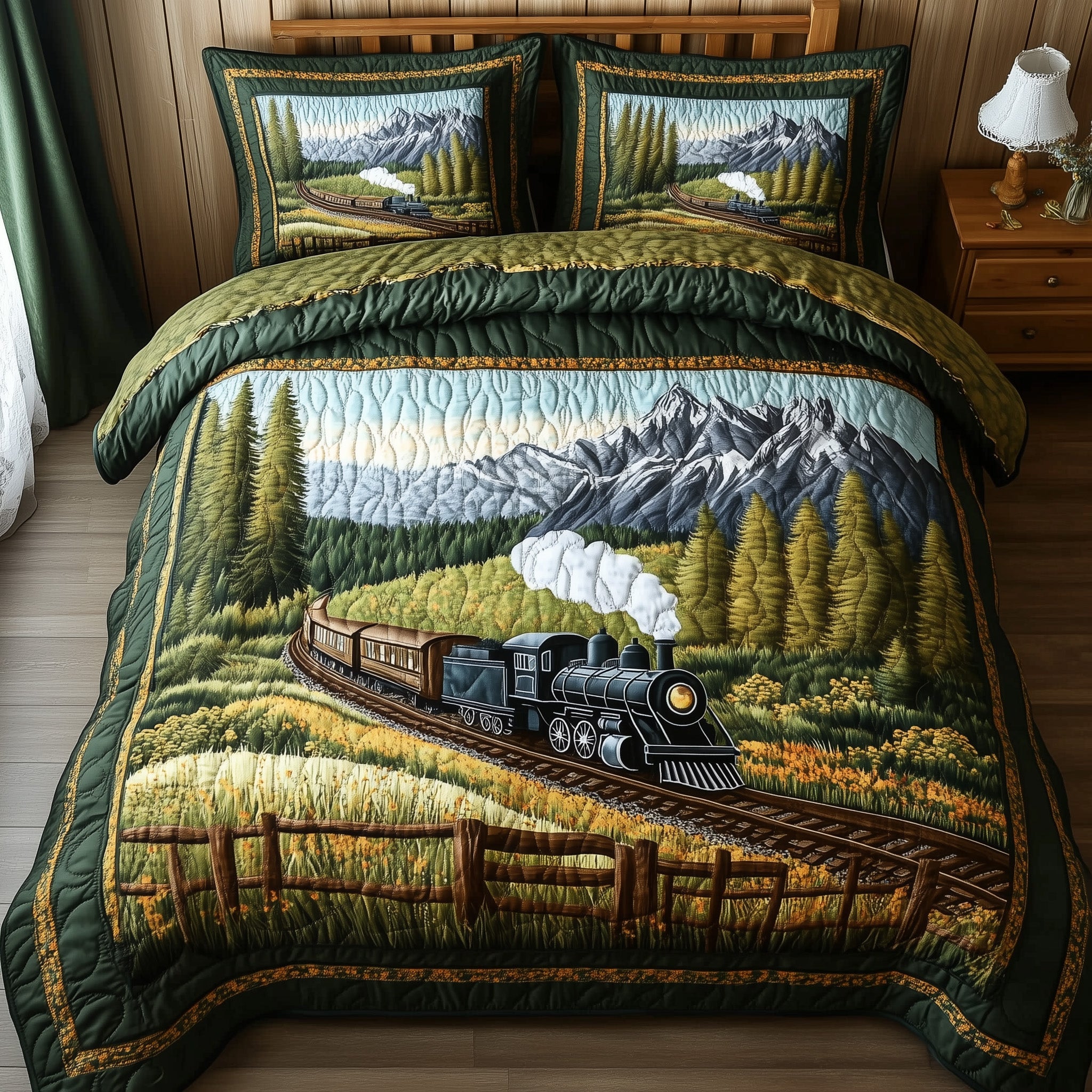 Train Forest Trails Quilted Bedding Set Duvet Cover Merchandise Train Presents