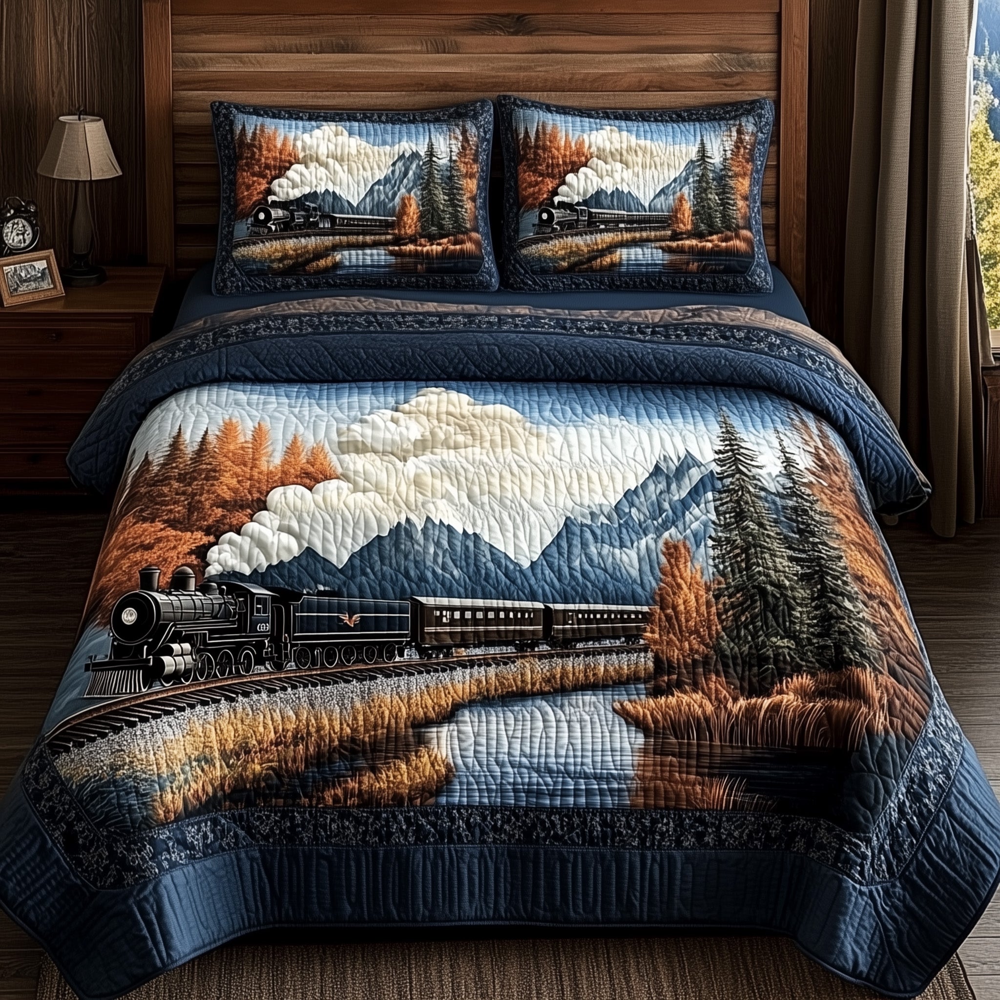Train Forestbound Journey Quilted Bedding Set Duvet Cover Merchandise Gifts For Model Train Enthusiasts