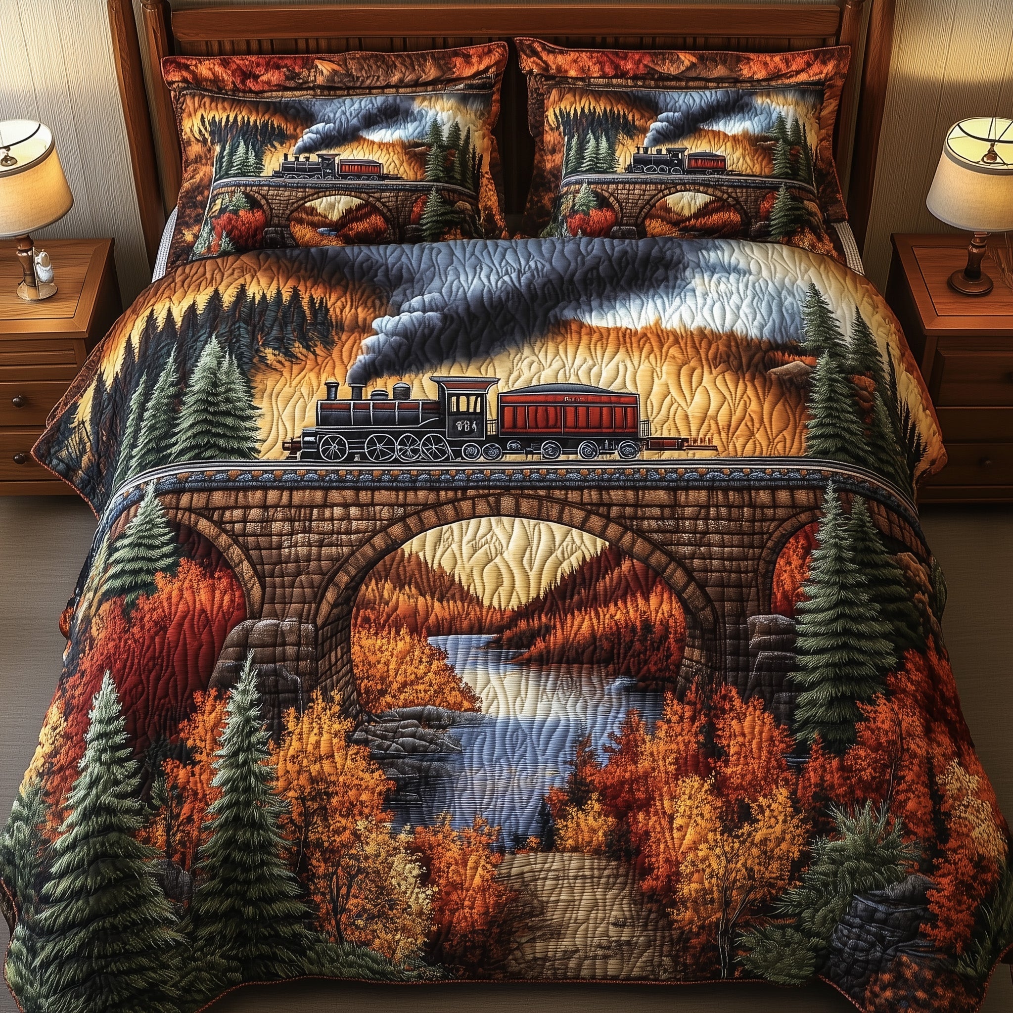 Train Forestbound Journey Quilted Bedding Set Duvet Cover Merchandise Gifts For Train Lovers