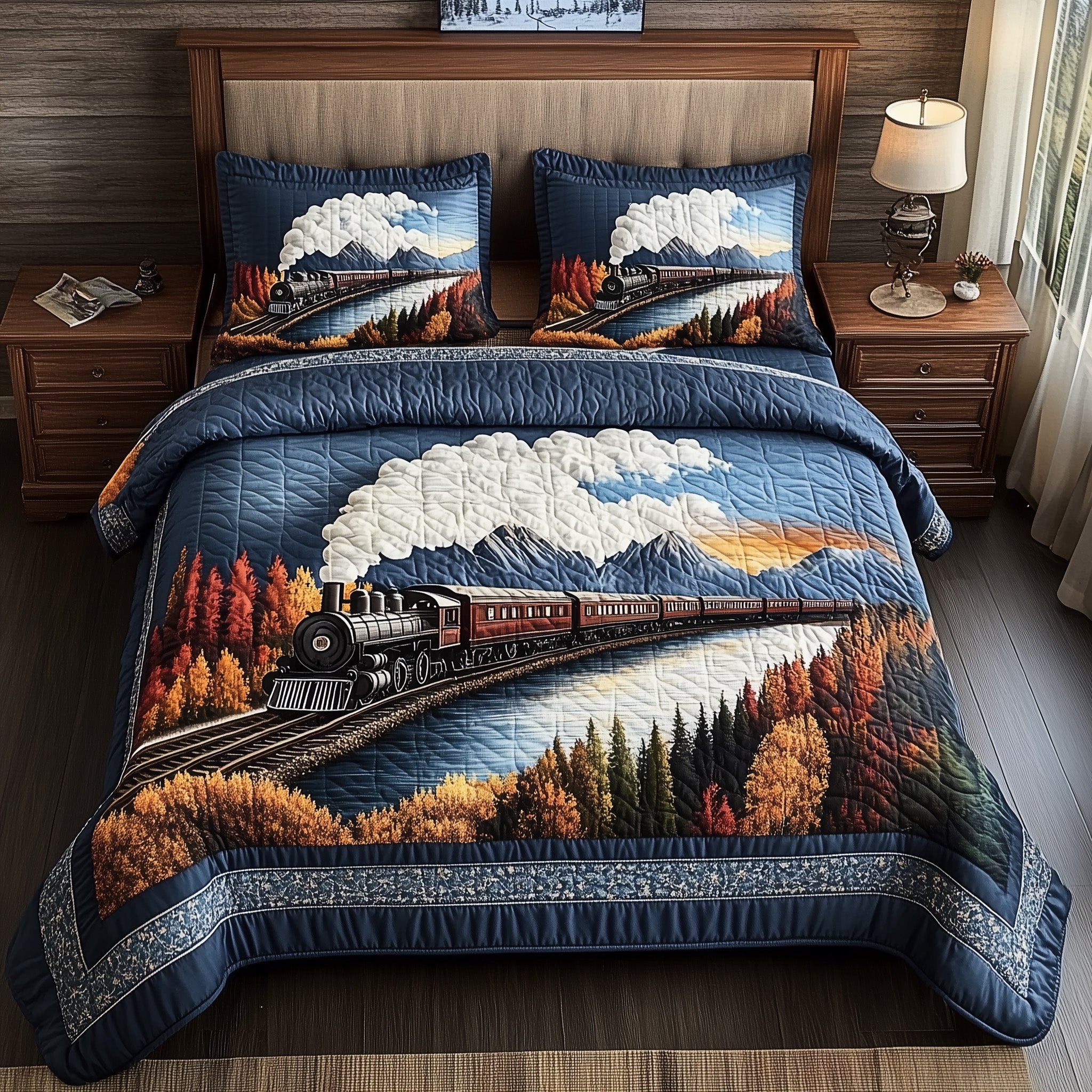 Train Forestbound Journey Quilted Bedding Set Duvet Cover Merchandise Train Gifts For Him