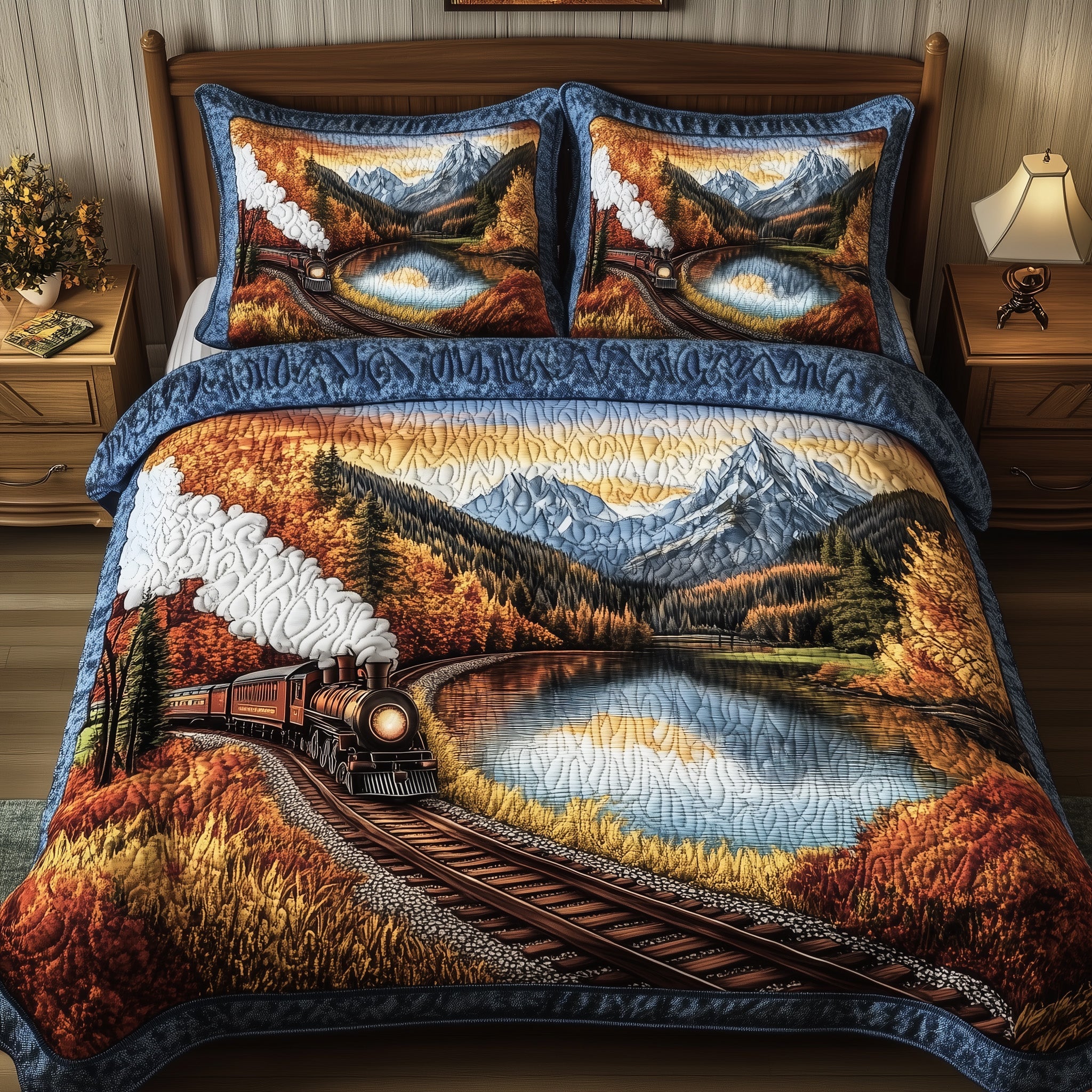 Train Forestbound Journey Quilted Bedding Set Duvet Cover Merchandise Train Presents