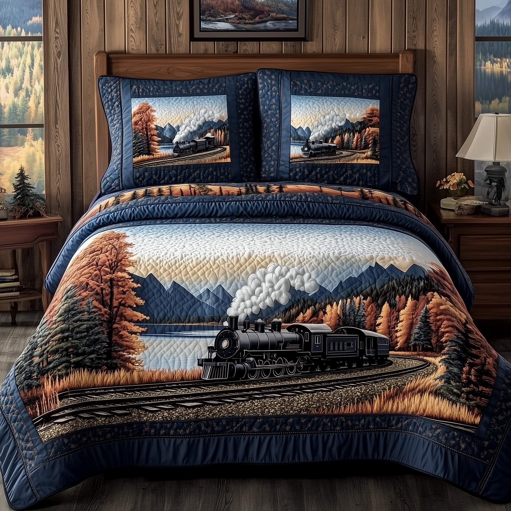 Train Forestbound Journey Quilted Bedding Set Duvet Cover Merchandise Unusual Gifts For Train Lovers