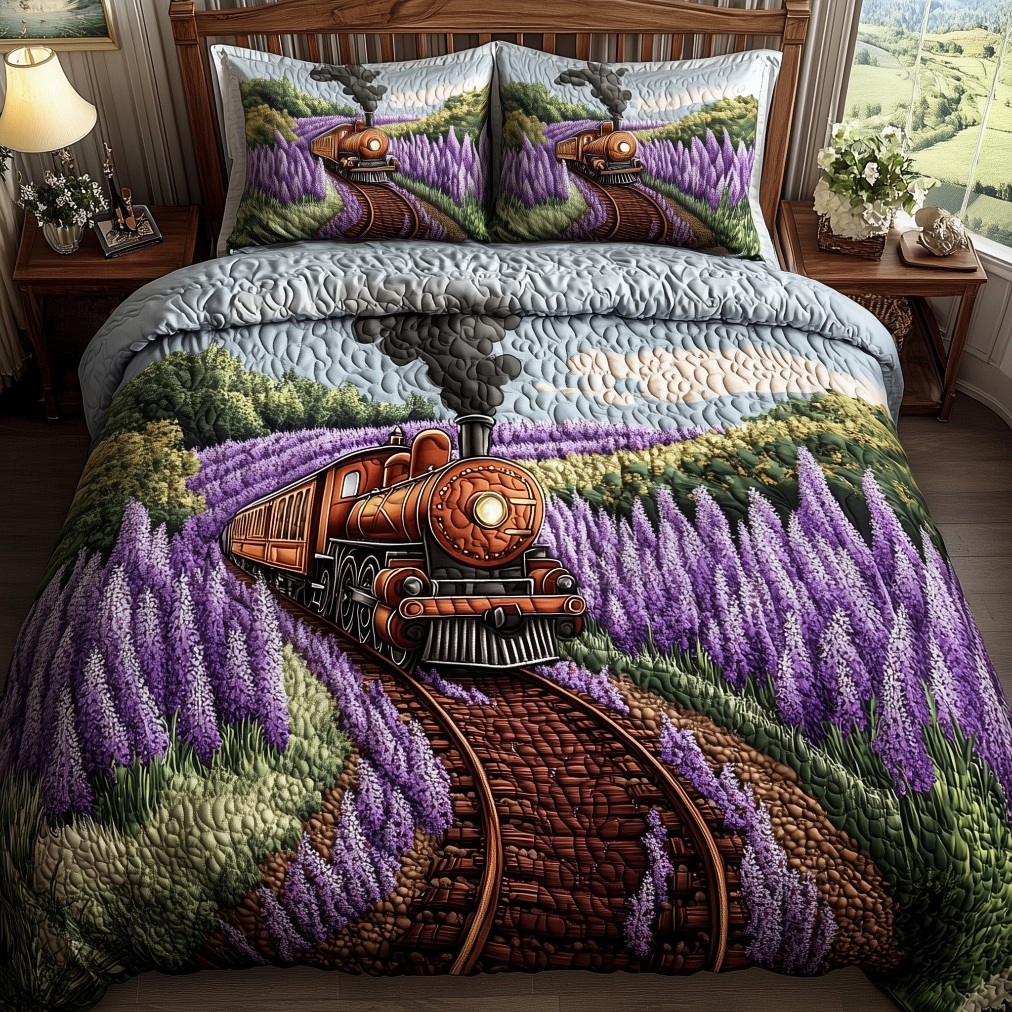 Train Journey Quilted Bedding Set Duvet Cover Merchandise Gifts For Train Lovers