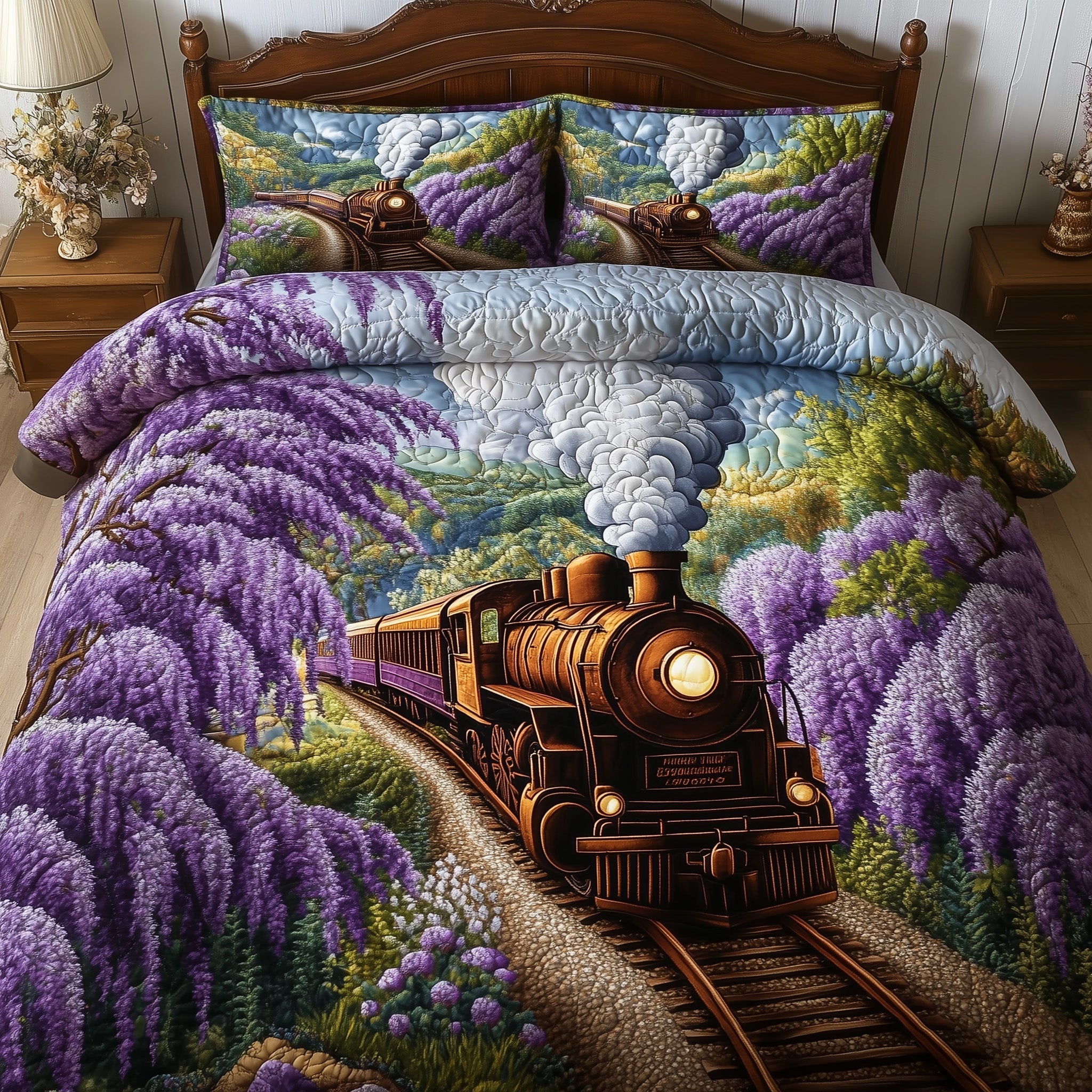 Train Journey Quilted Bedding Set Duvet Cover Merchandise Presents For Train Enthusiasts