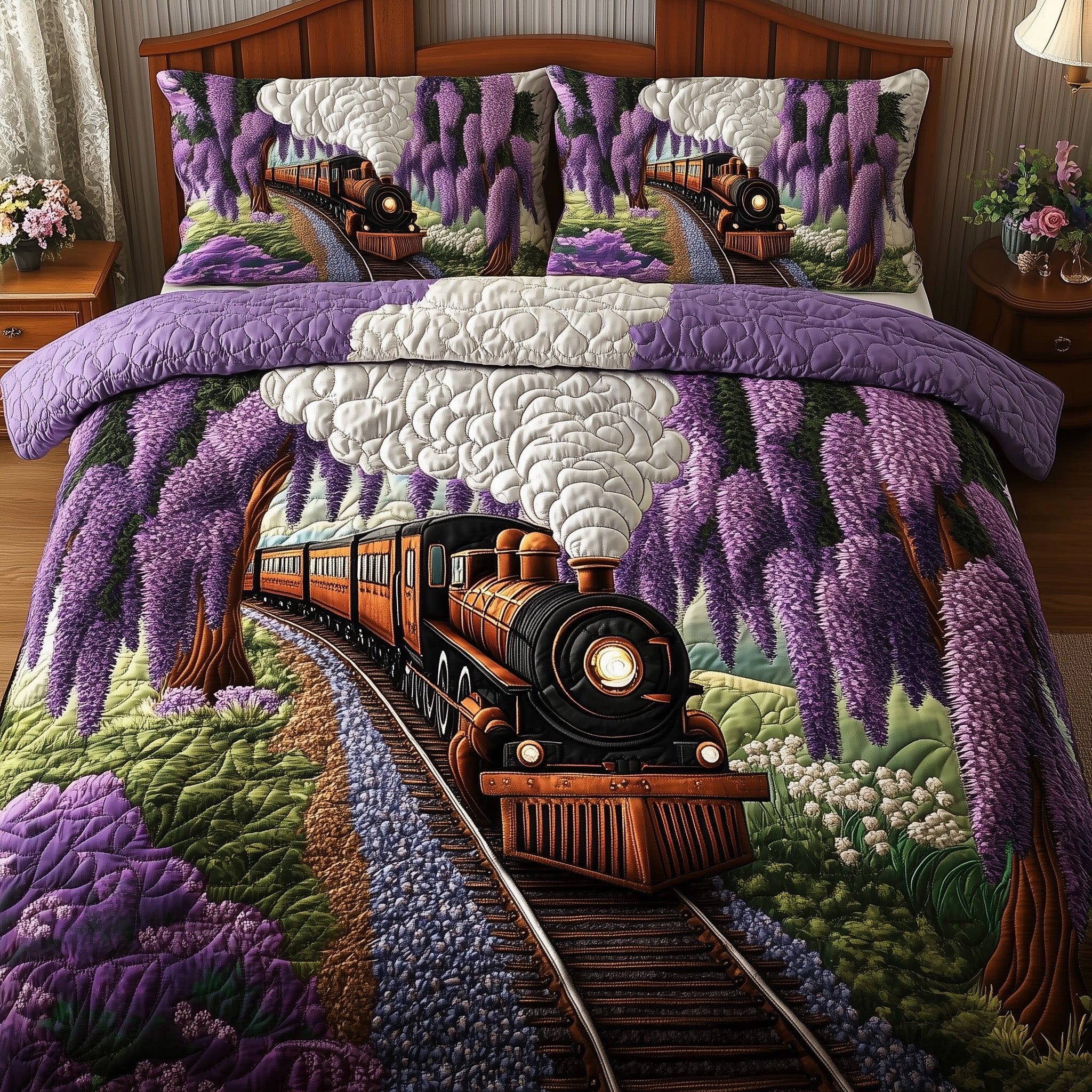 Train Journey Quilted Bedding Set Duvet Cover Merchandise Train Gifts For Adults