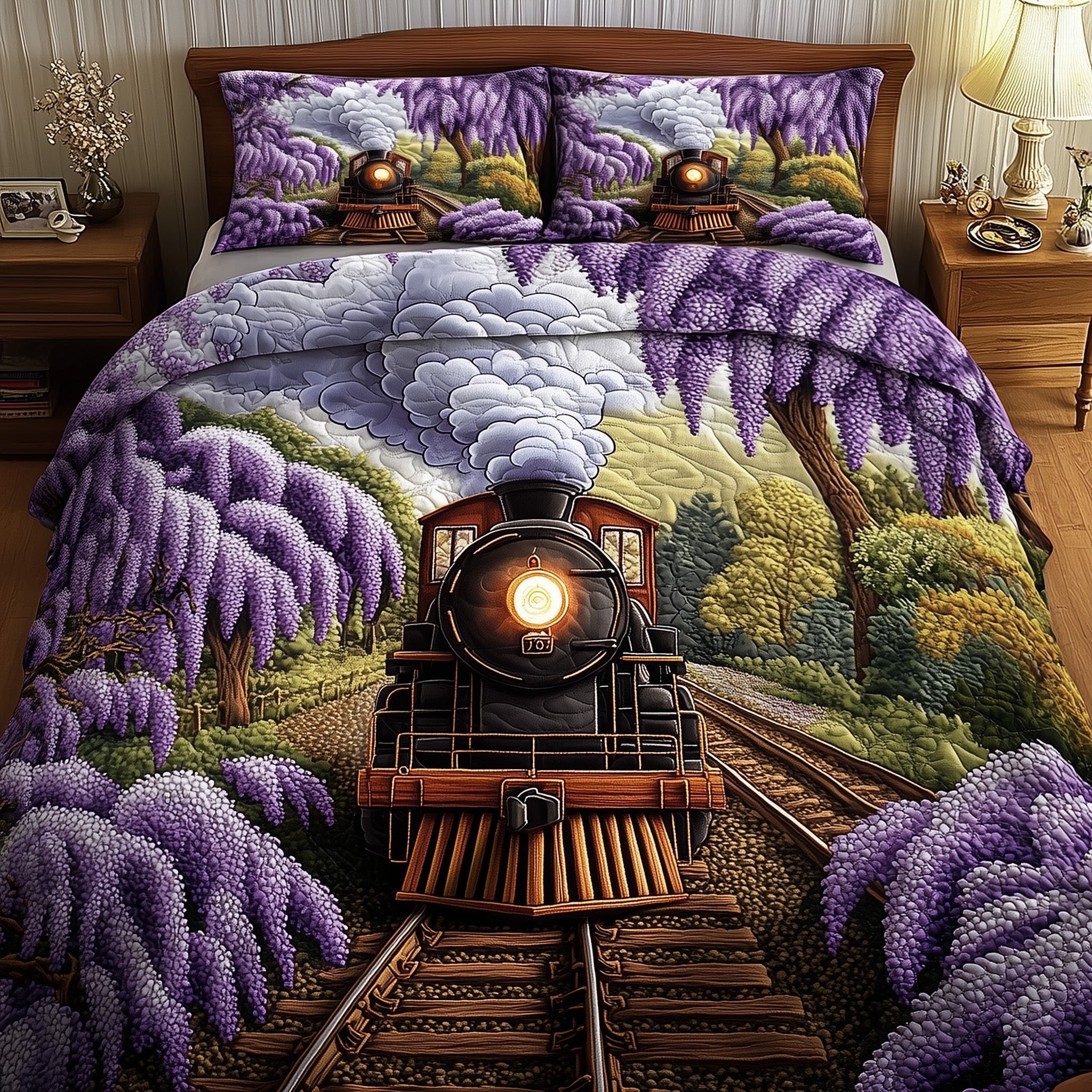 Train Journey Quilted Bedding Set Duvet Cover Merchandise Train Presents For Adults