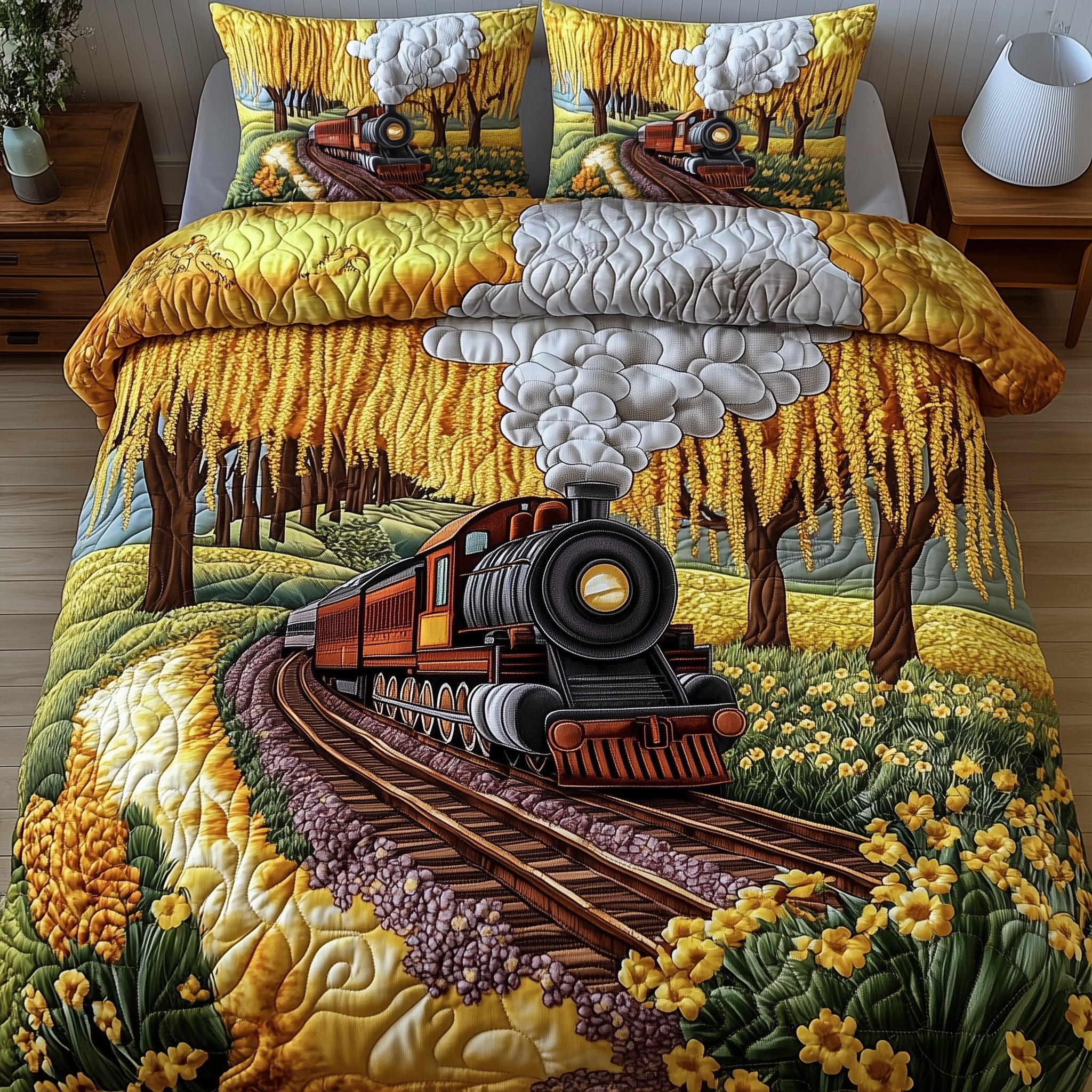 Train Journey Quilted Bedding Set Duvet Cover Merchandise Unique Gifts For Train Lovers