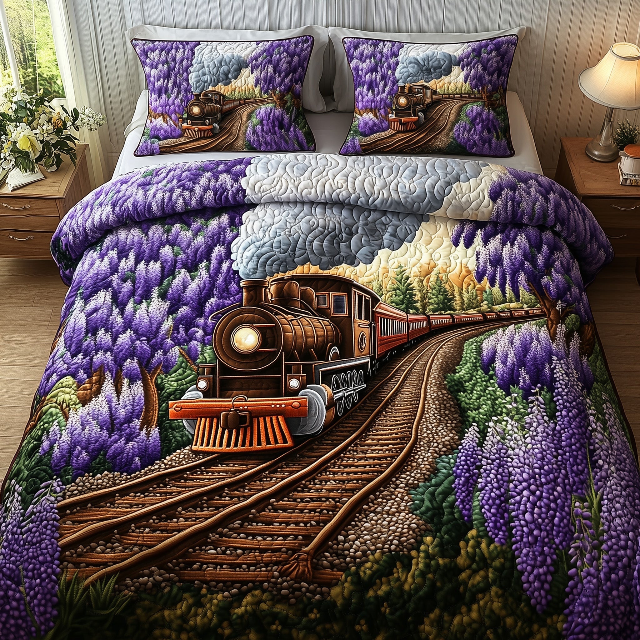 Train Journey Quilted Bedding Set Duvet Cover Merchandise Unusual Gifts For Train Lovers