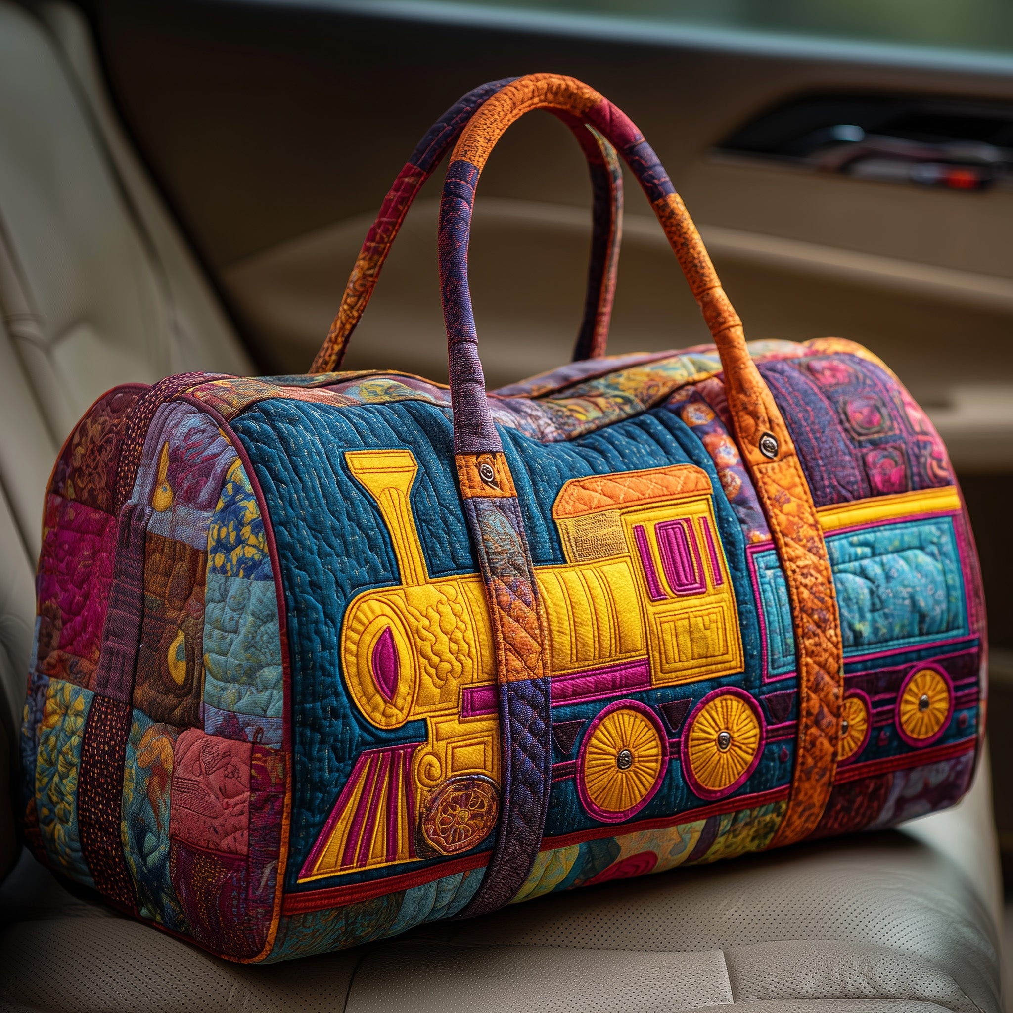 Train Journey Quilted Duffle Bag Birthday Gift Idea