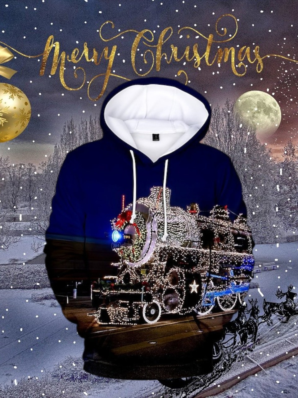 Train Lights Christmas Holiday Hoodie Locomotive Graphic Festive Christmas Gifts For Him