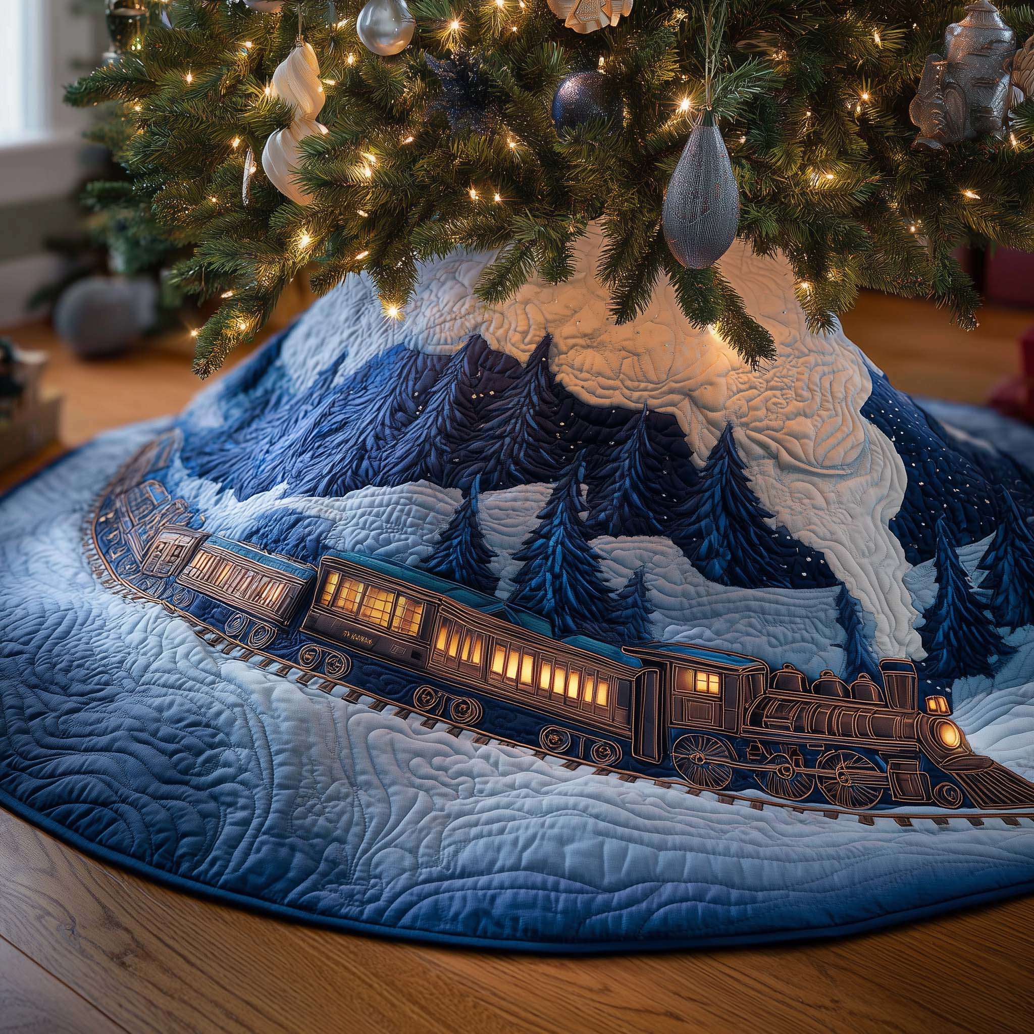 Train Quilted Tree Skirt Best Christmas Decoration Gifts For Train Lovers