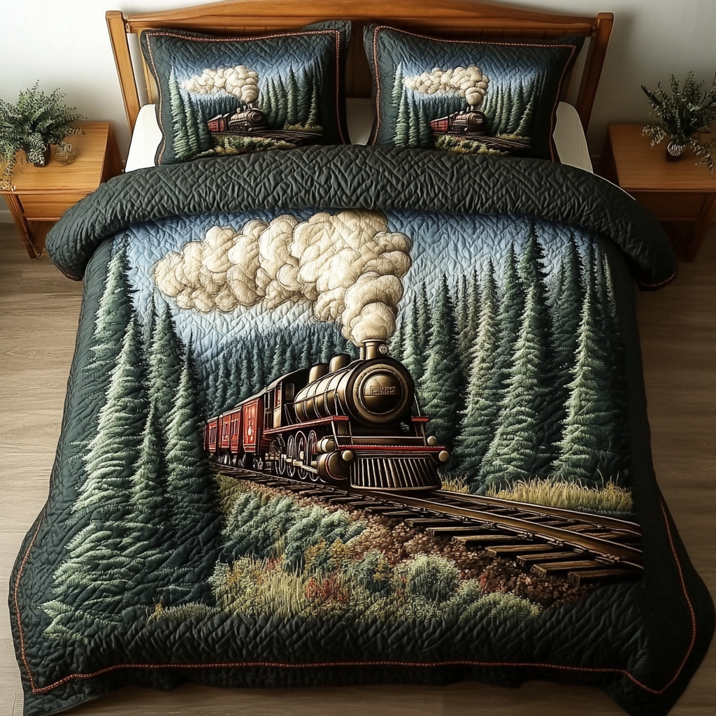 Train Ride Quilted Bedding Set Best Bed Sheet Set Gifts For People Who Love Trains