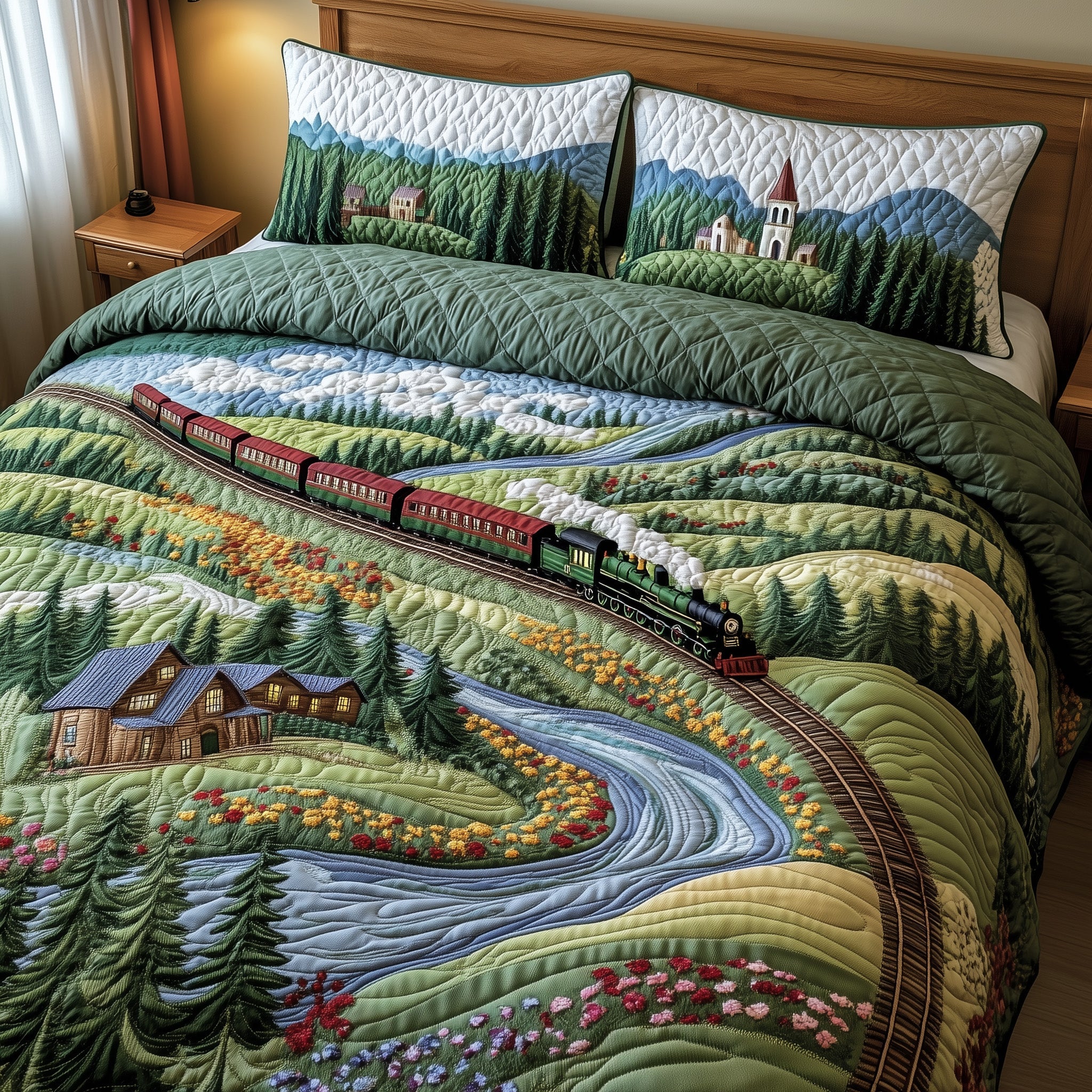 Train Through Paradise Quilted Bedding Set Duvet Cover Merchandise Train Gifts For Adults