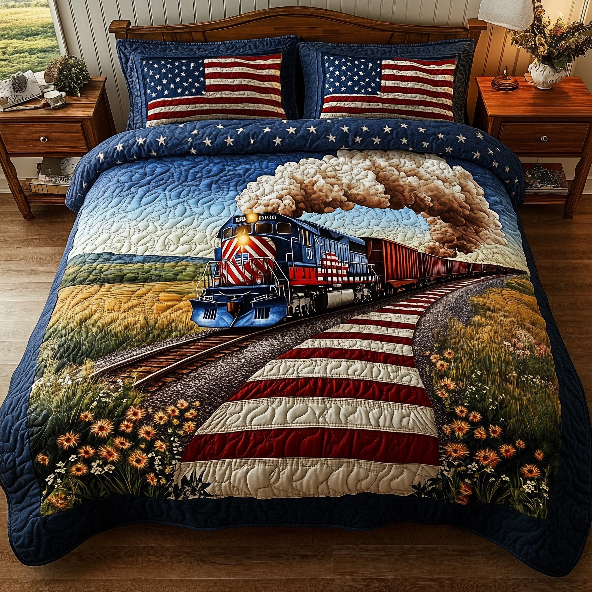 Train to Freedom Quilted Bedding Set Duvet Cover Merchandise Gifts For People Who Love Trains