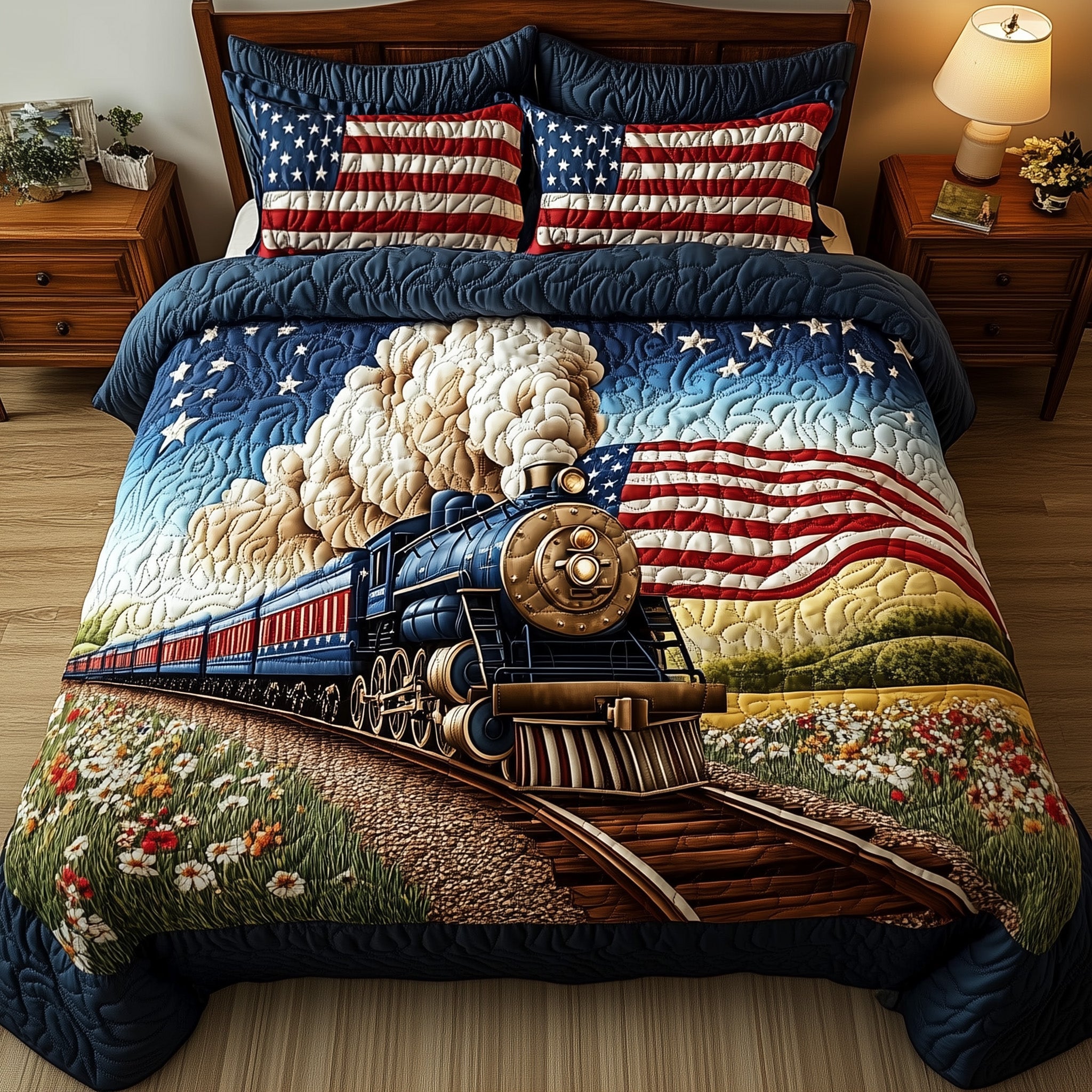 Train to Freedom Quilted Bedding Set Duvet Cover Merchandise Presents For Train Enthusiasts