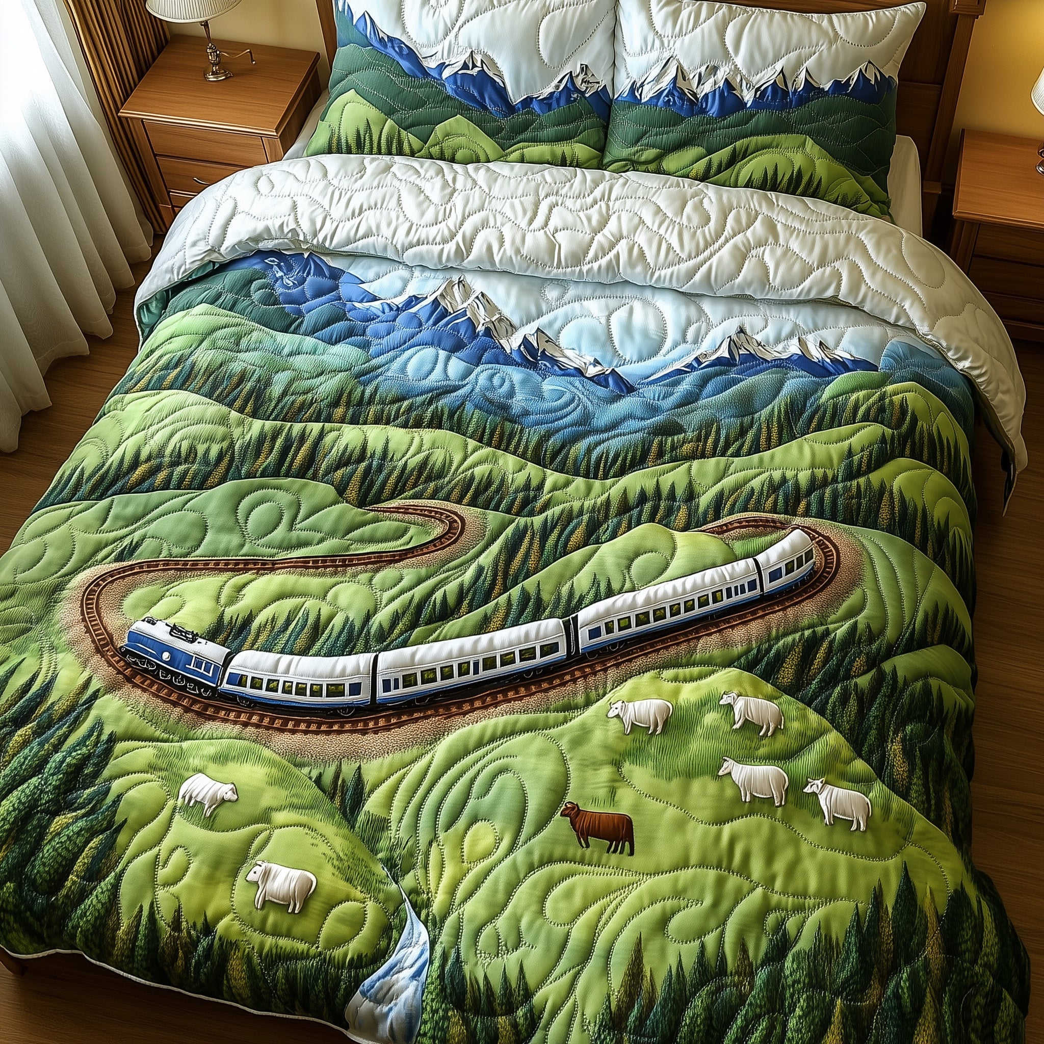 Train To Paradise Quilted Bedding Set Hypoallergenic